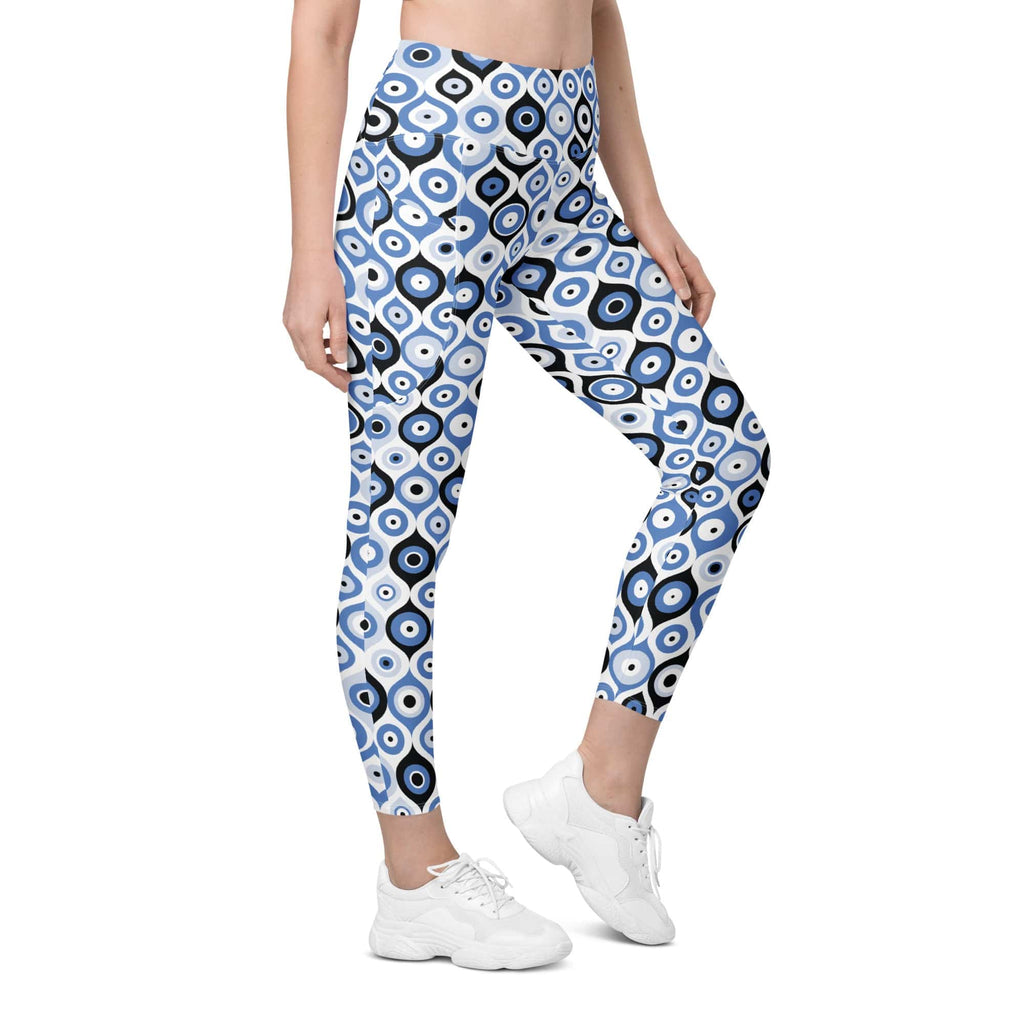 Blue Eye Pattern Leggings With Pockets