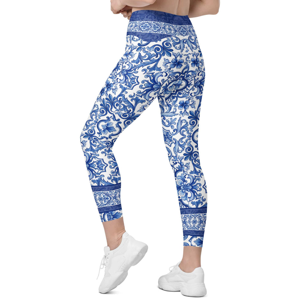 Blue Majolica Crossover Leggings With Pockets