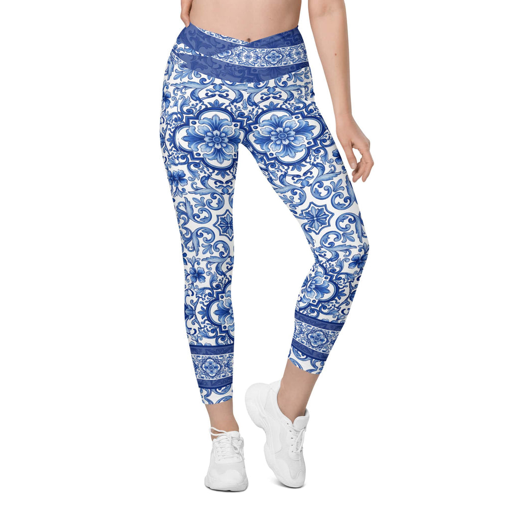 Blue Majolica Crossover Leggings With Pockets
