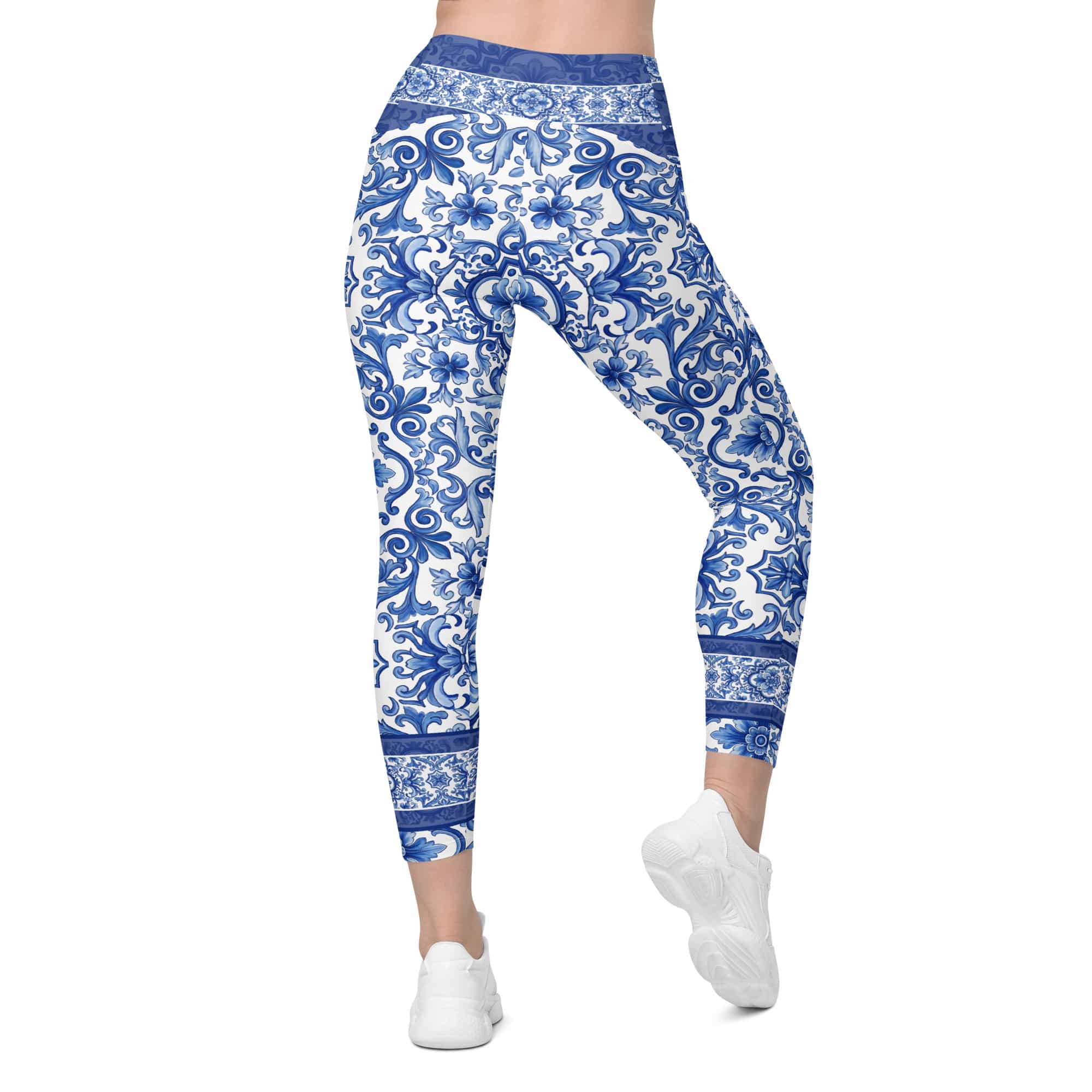 Blue Majolica Crossover Leggings With Pockets
