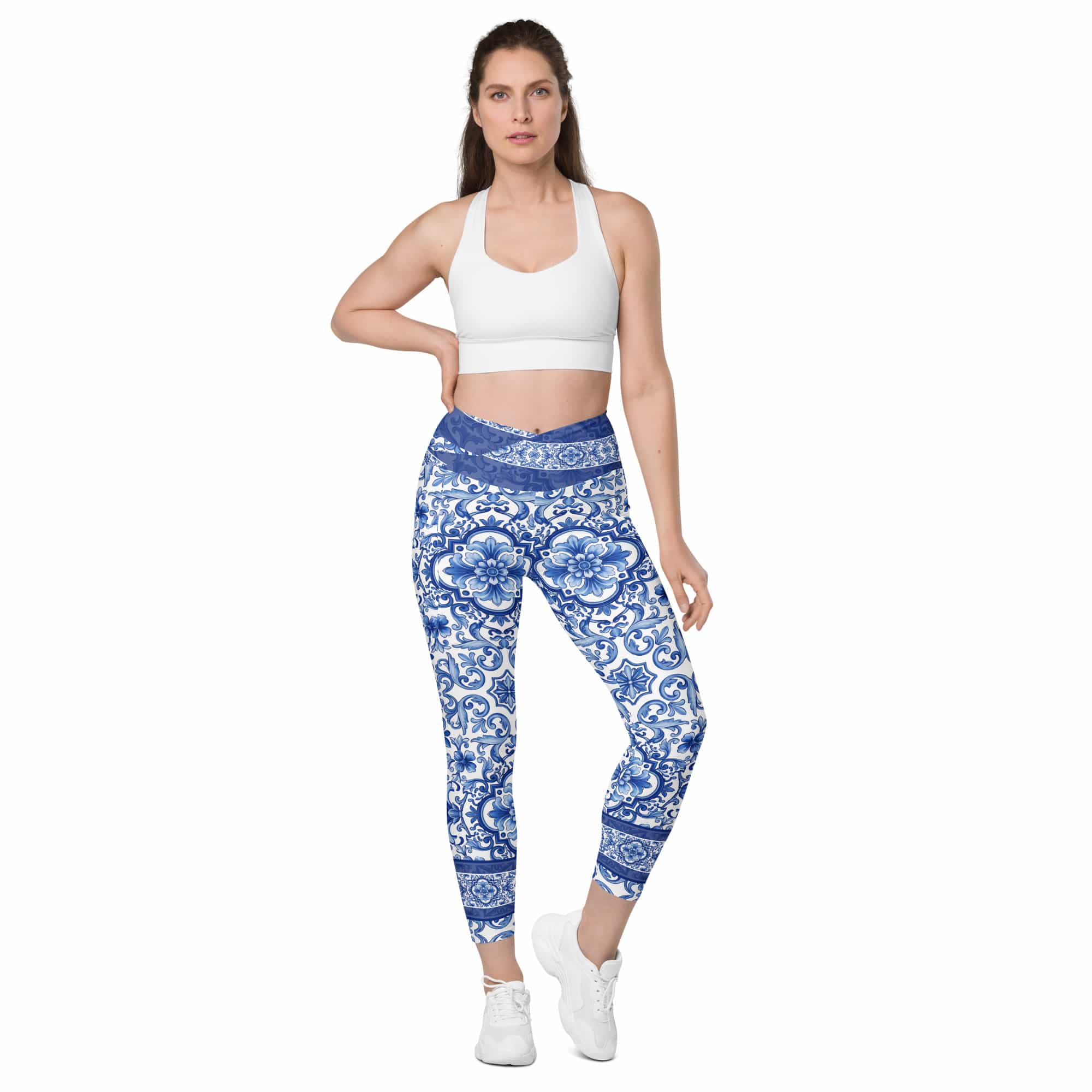 Blue Majolica Crossover Leggings With Pockets