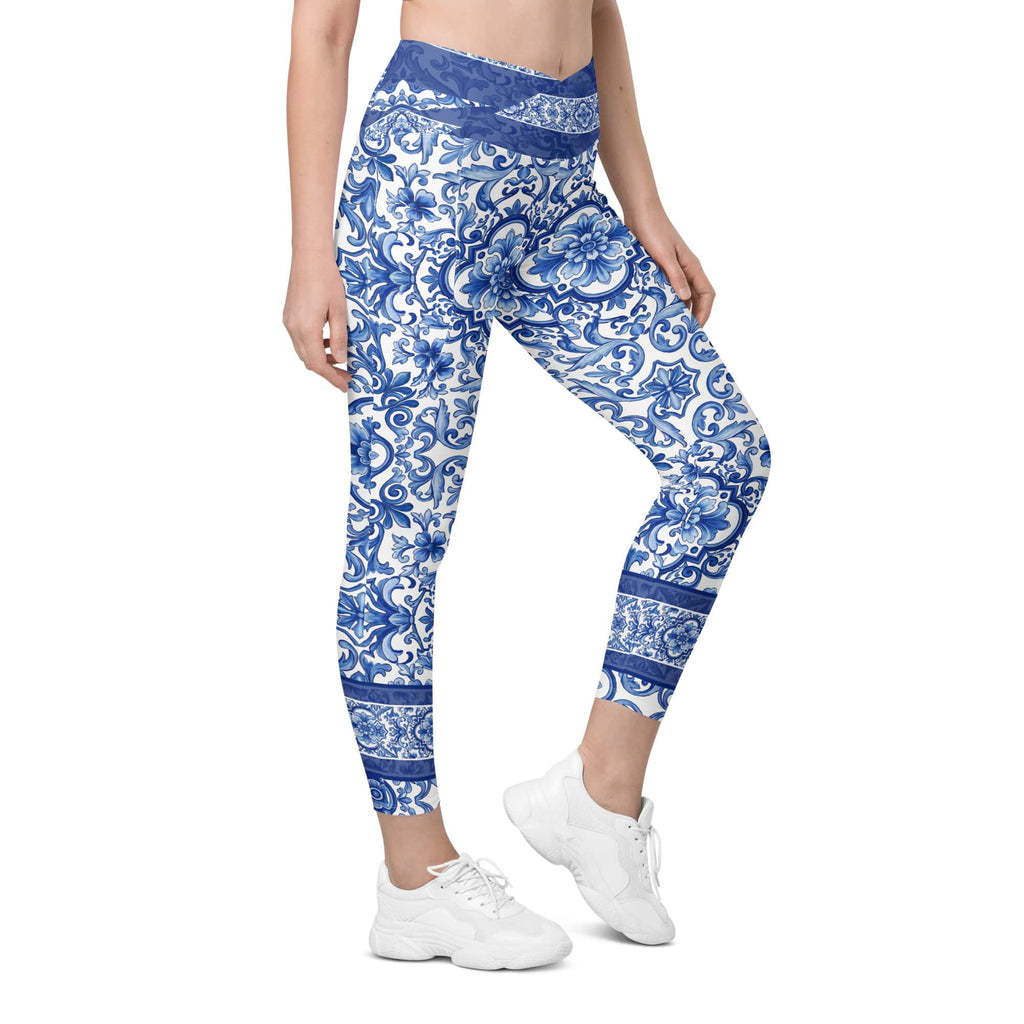 Blue Majolica Crossover Leggings With Pockets