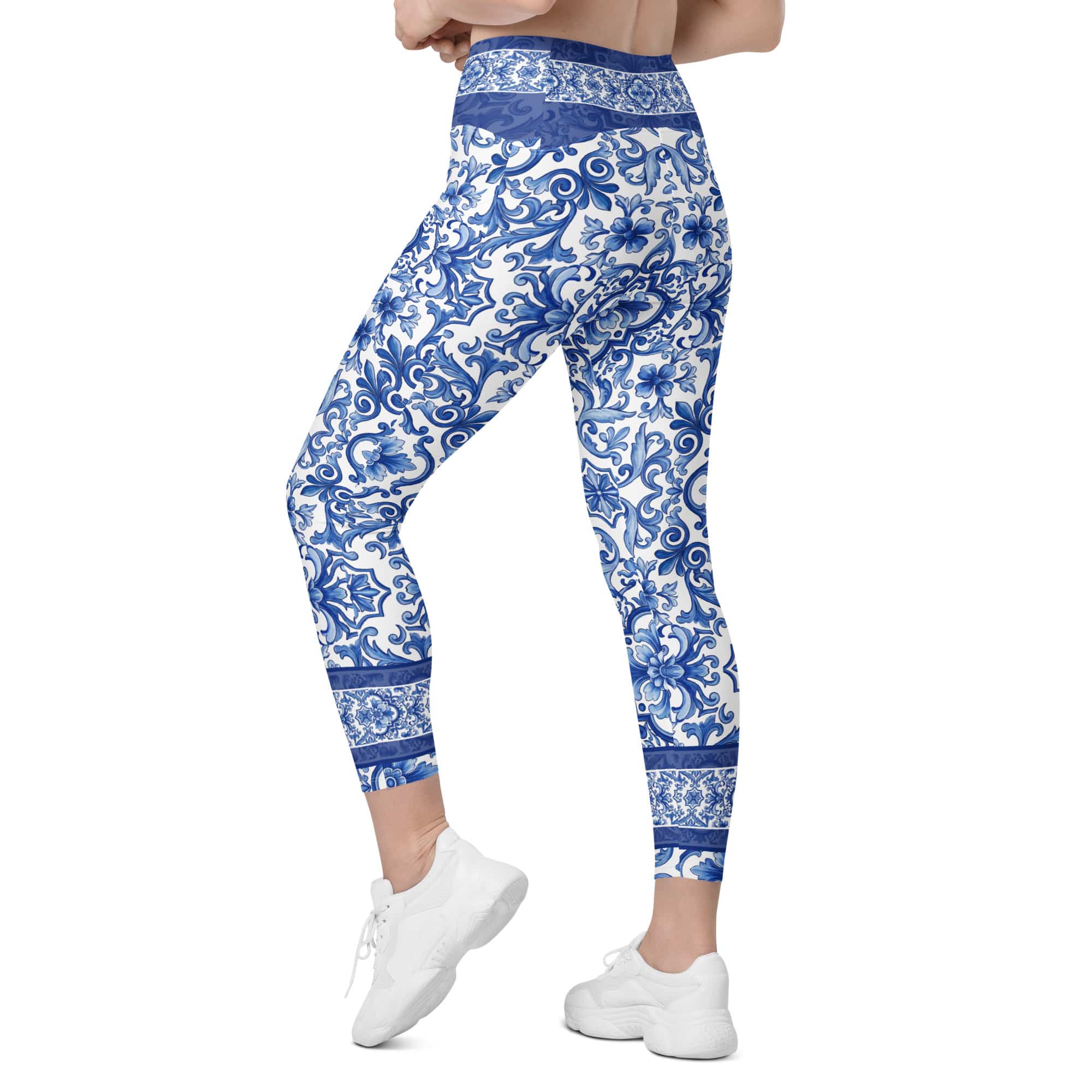 Blue Majolica Leggings With Pockets