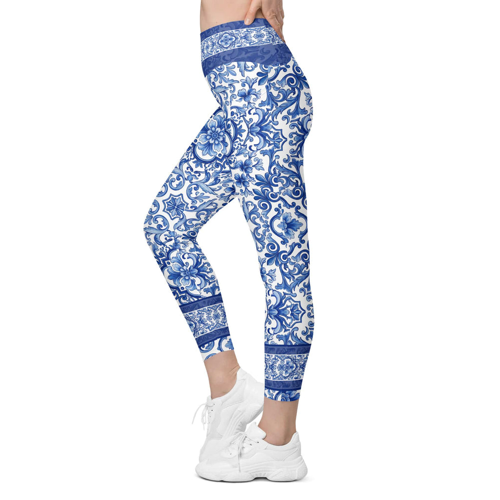 Blue Majolica Leggings With Pockets