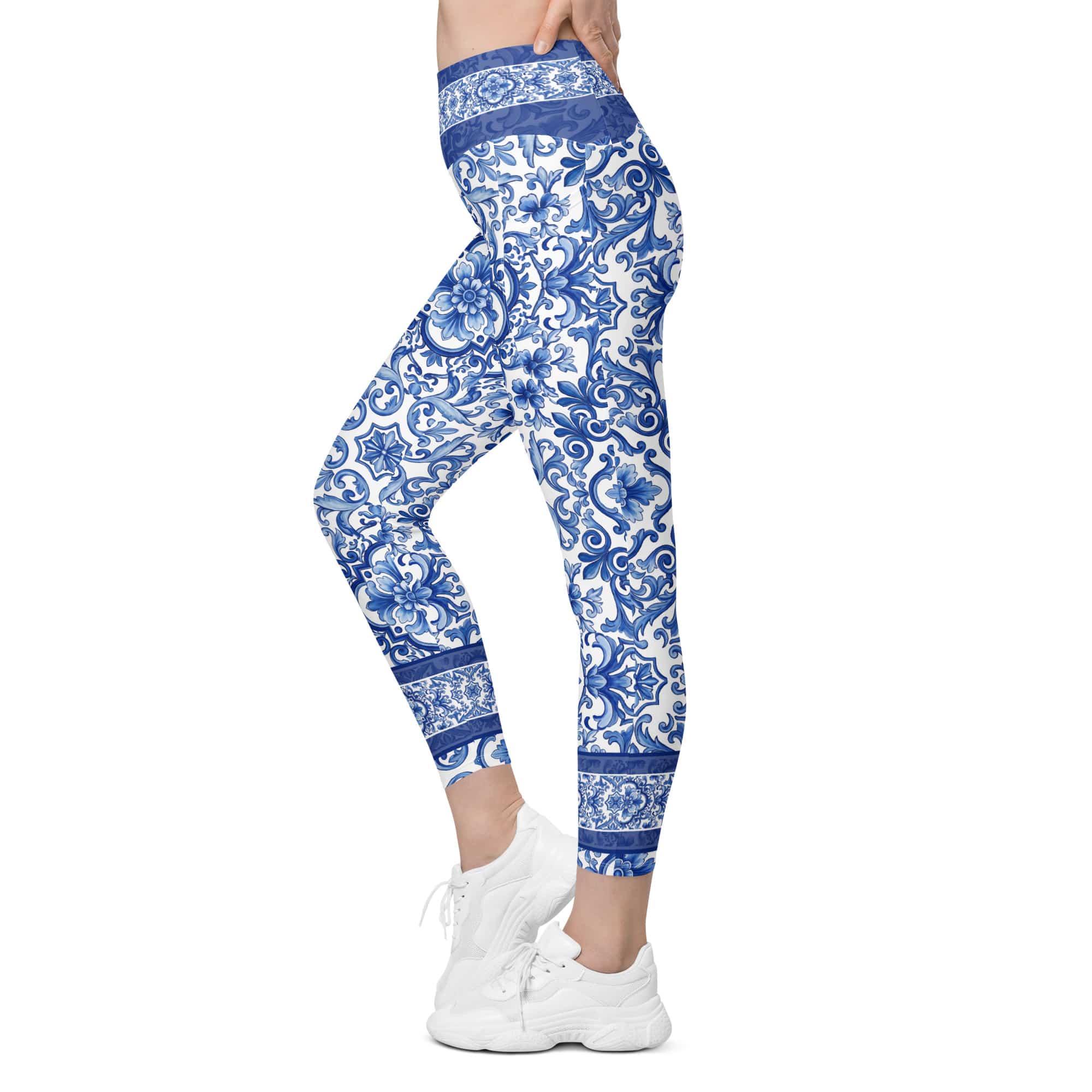 Blue Majolica Leggings With Pockets