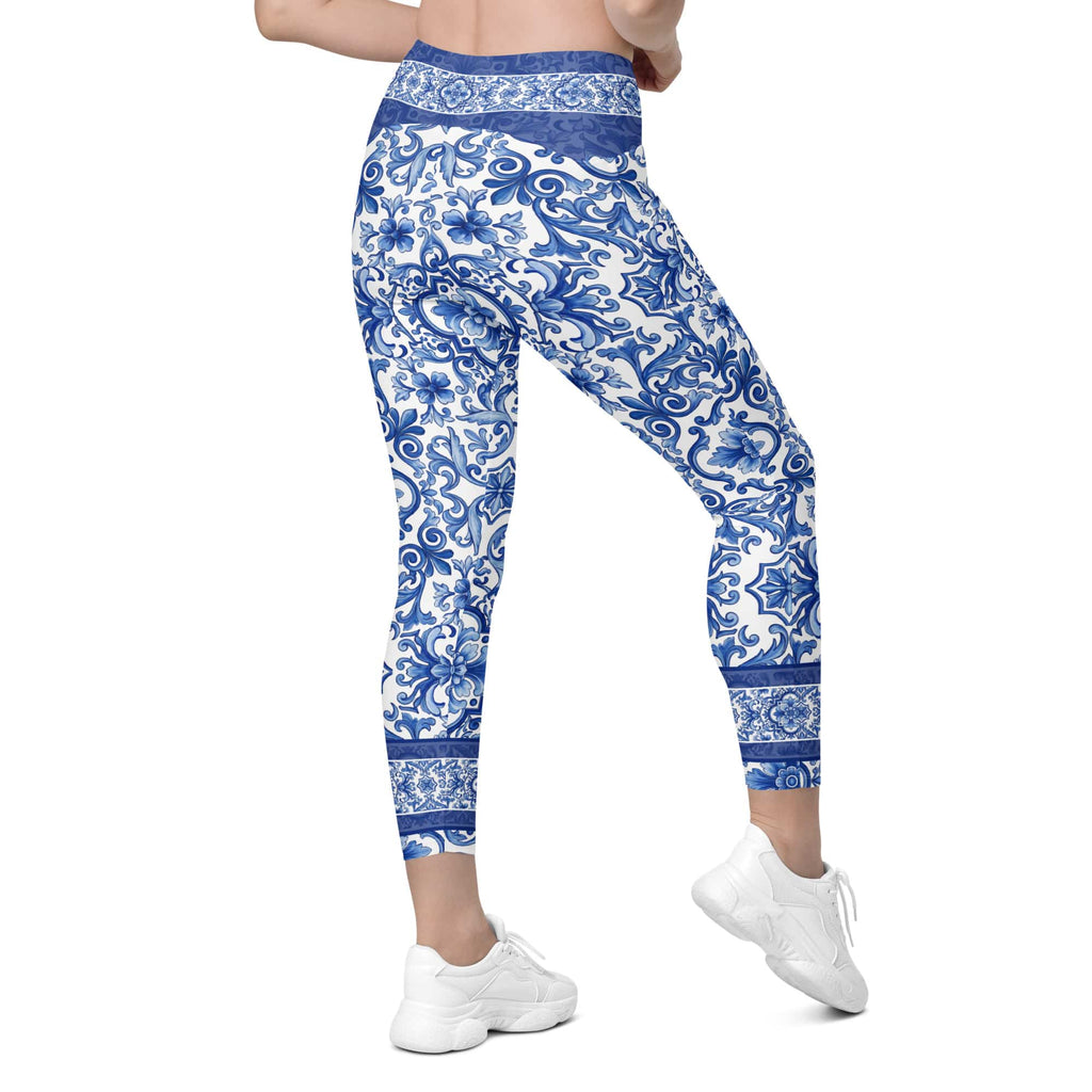 Blue Majolica Leggings With Pockets