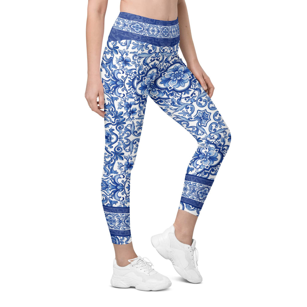 Blue Majolica Leggings With Pockets