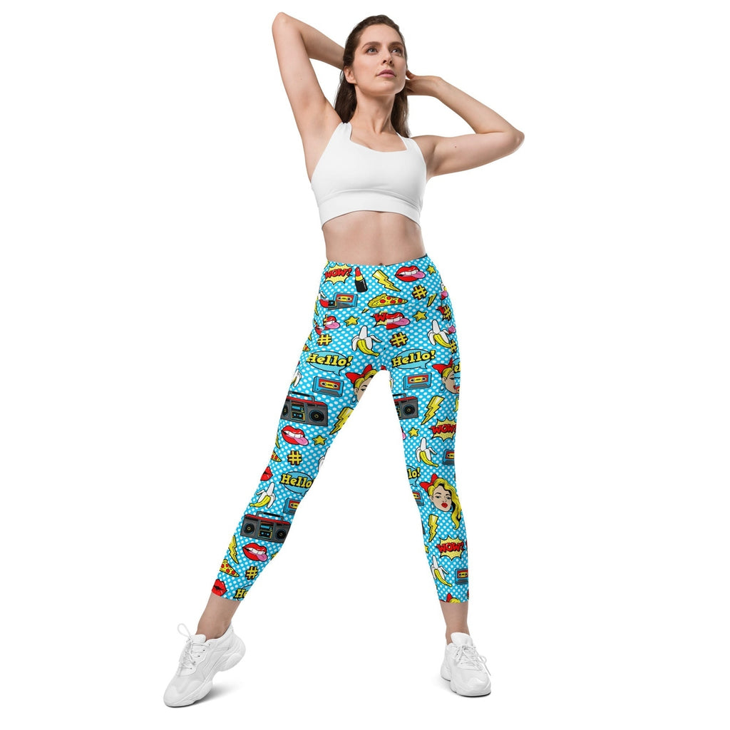 Blue Pop Art Pattern Leggings With Pockets