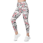 Blush Floral Crossover Leggings With Pockets
