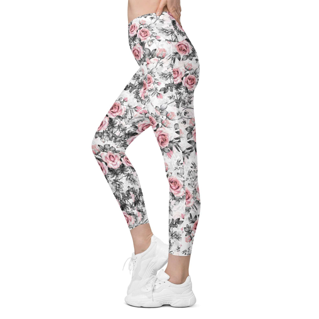 Blush Floral Crossover Leggings With Pockets
