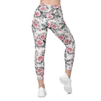 Blush Floral Crossover Leggings With Pockets