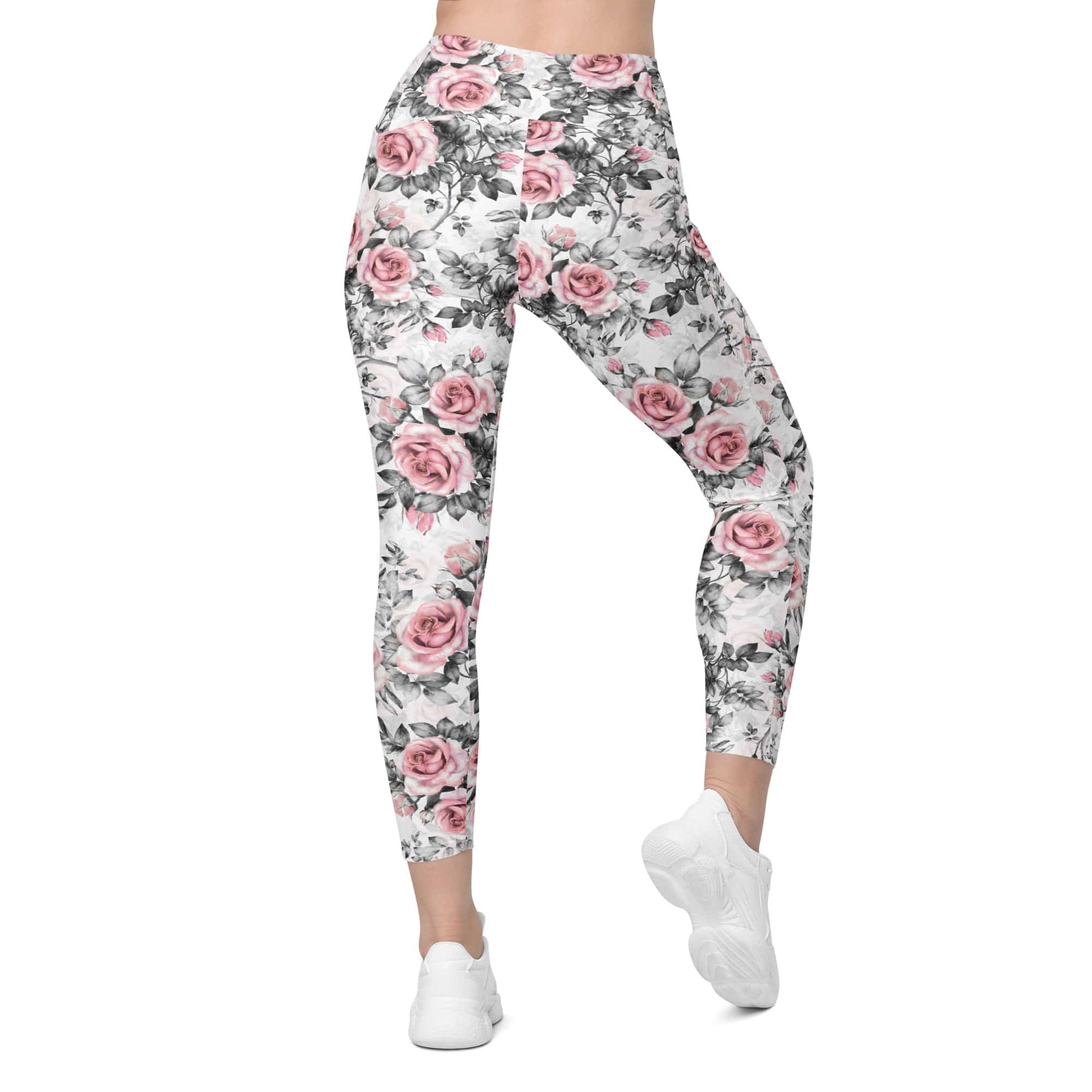 Blush Floral Crossover Leggings With Pockets