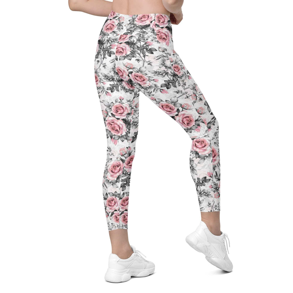 Blush Floral Crossover Leggings With Pockets