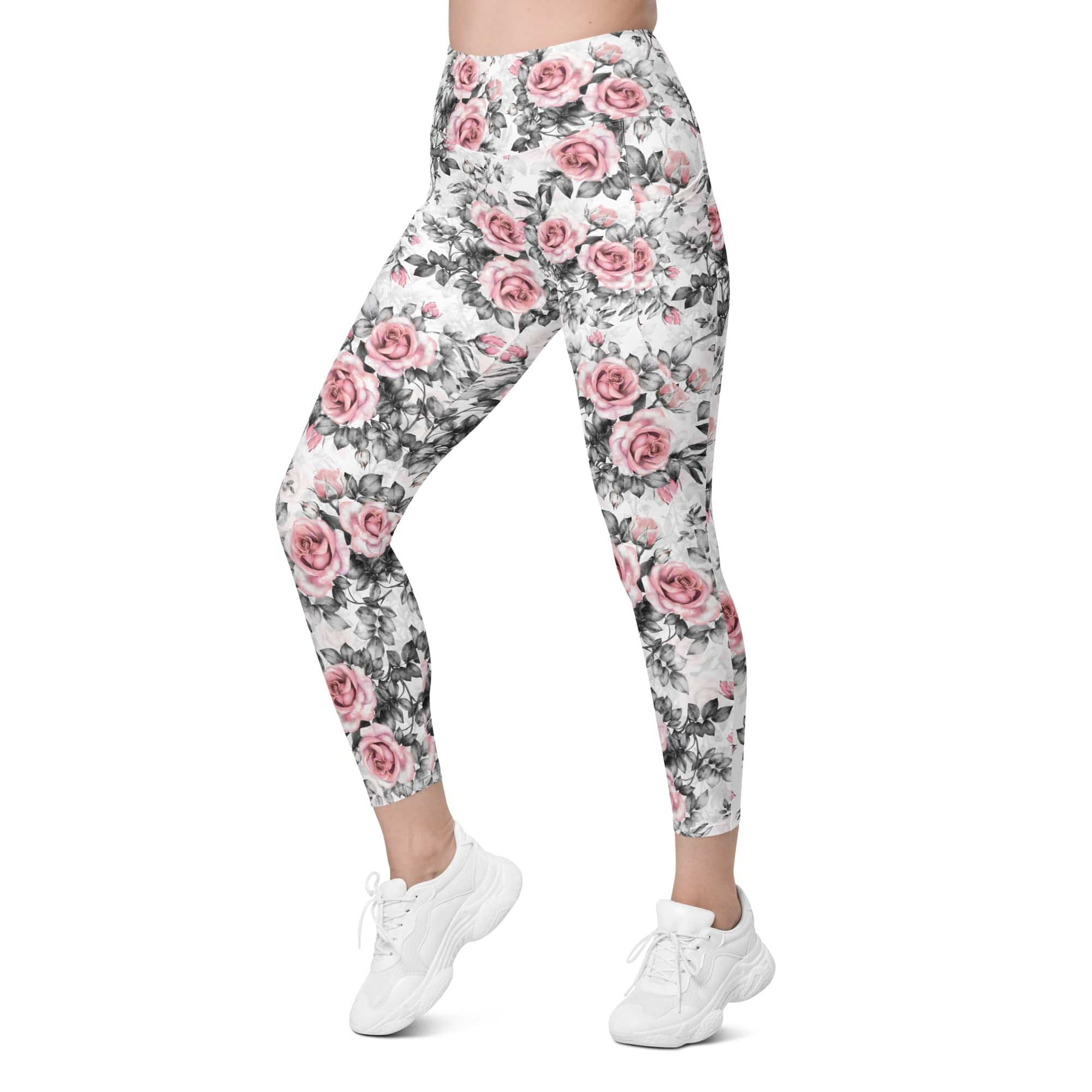 Blush Floral Leggings With Pockets
