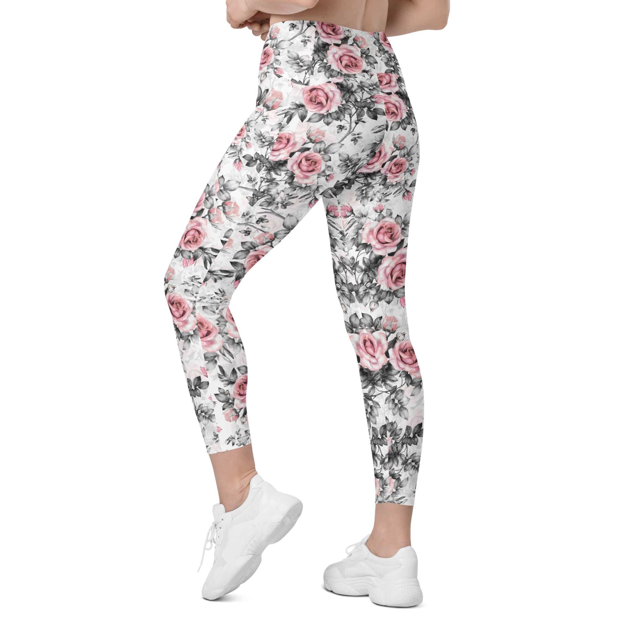 Blush Floral Leggings With Pockets