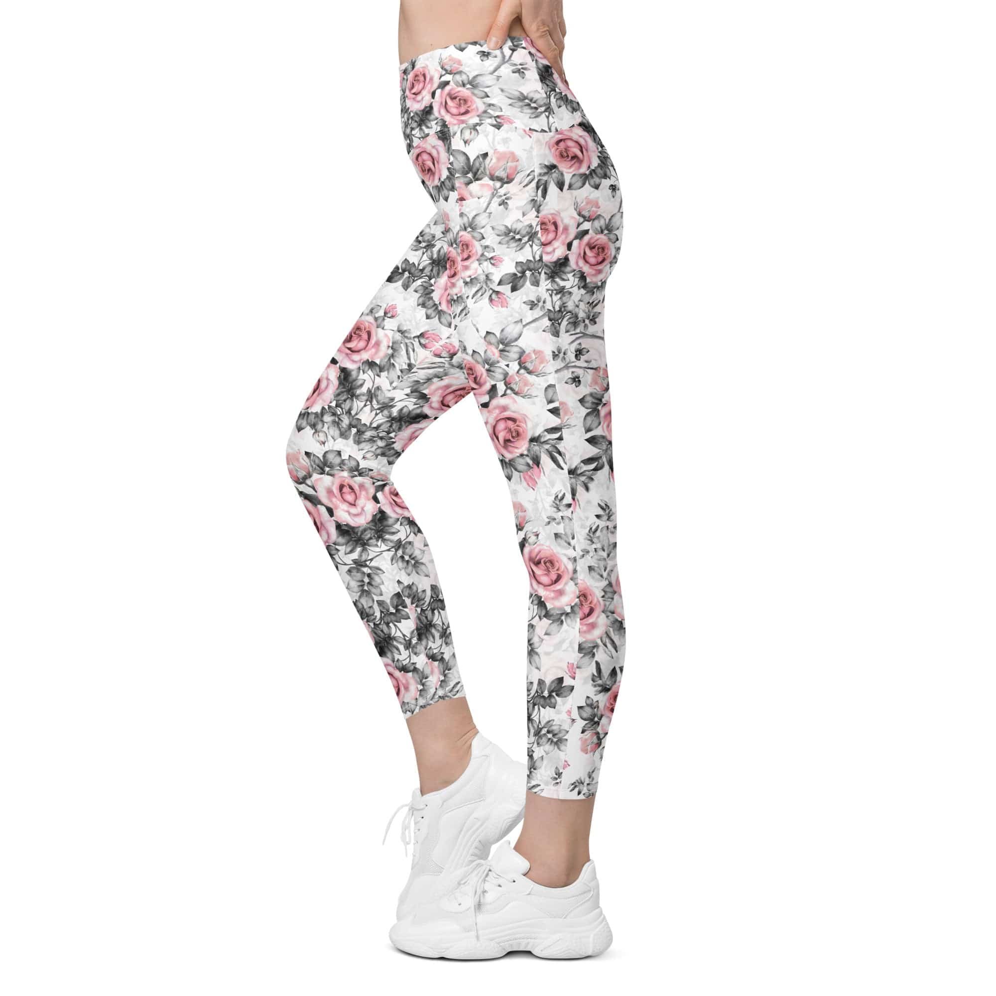 Blush Floral Leggings With Pockets