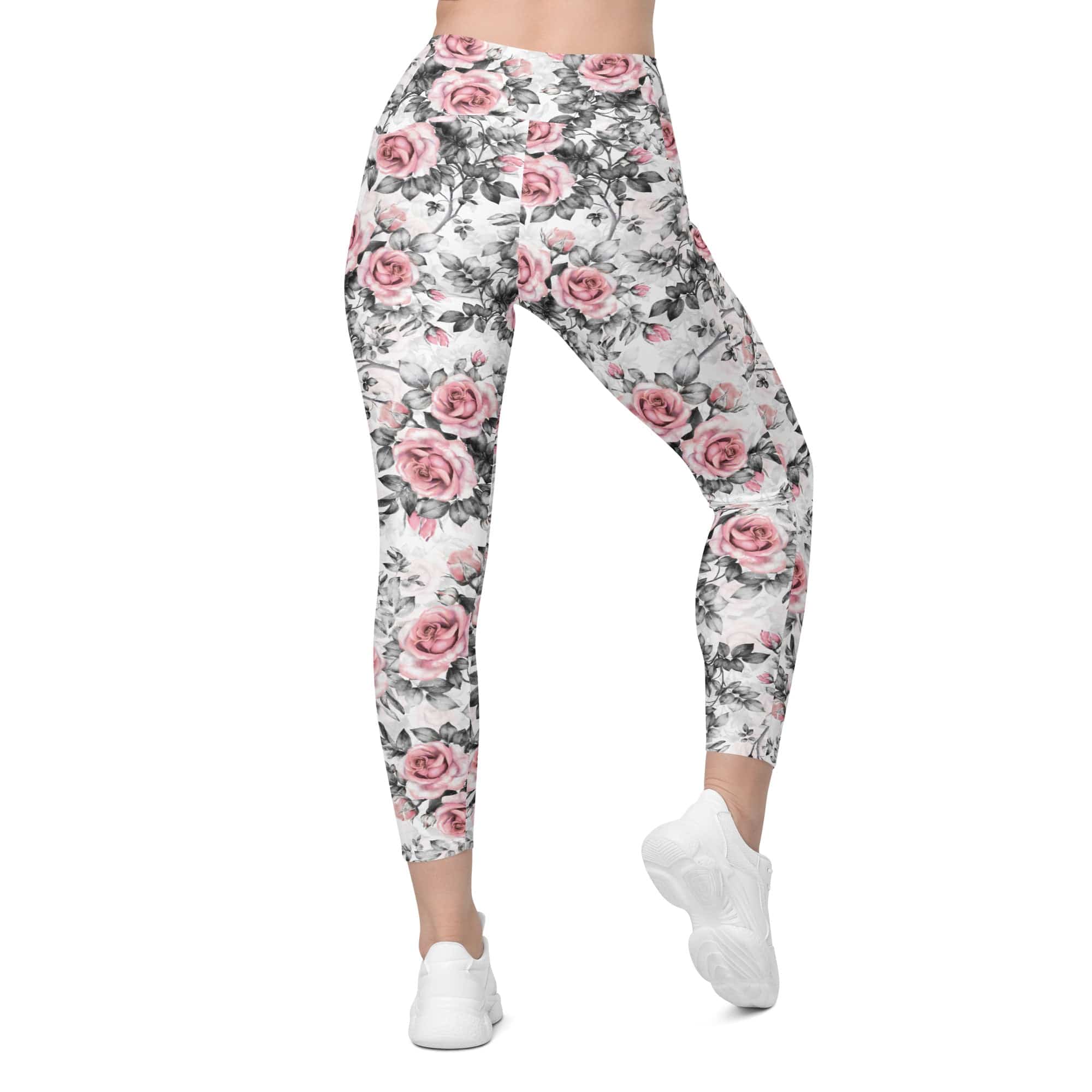 Blush Floral Leggings With Pockets