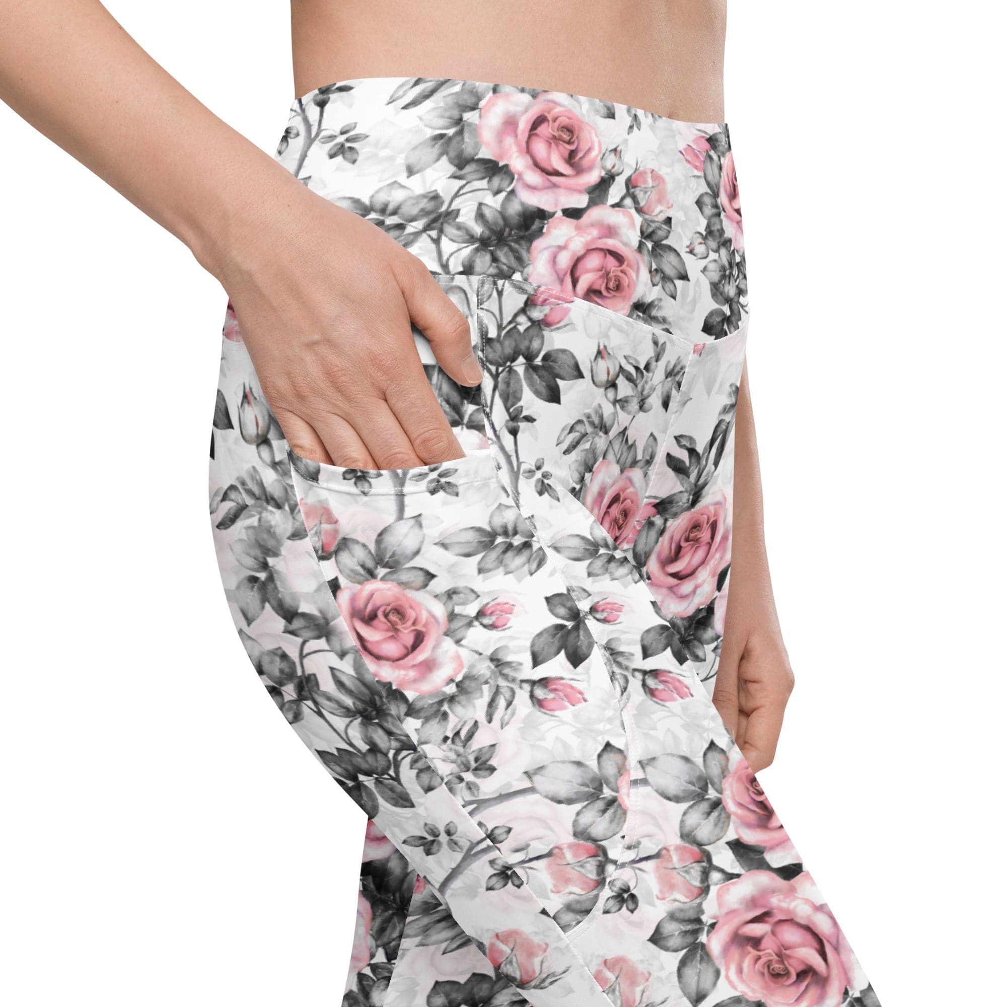 Blush Floral Leggings With Pockets