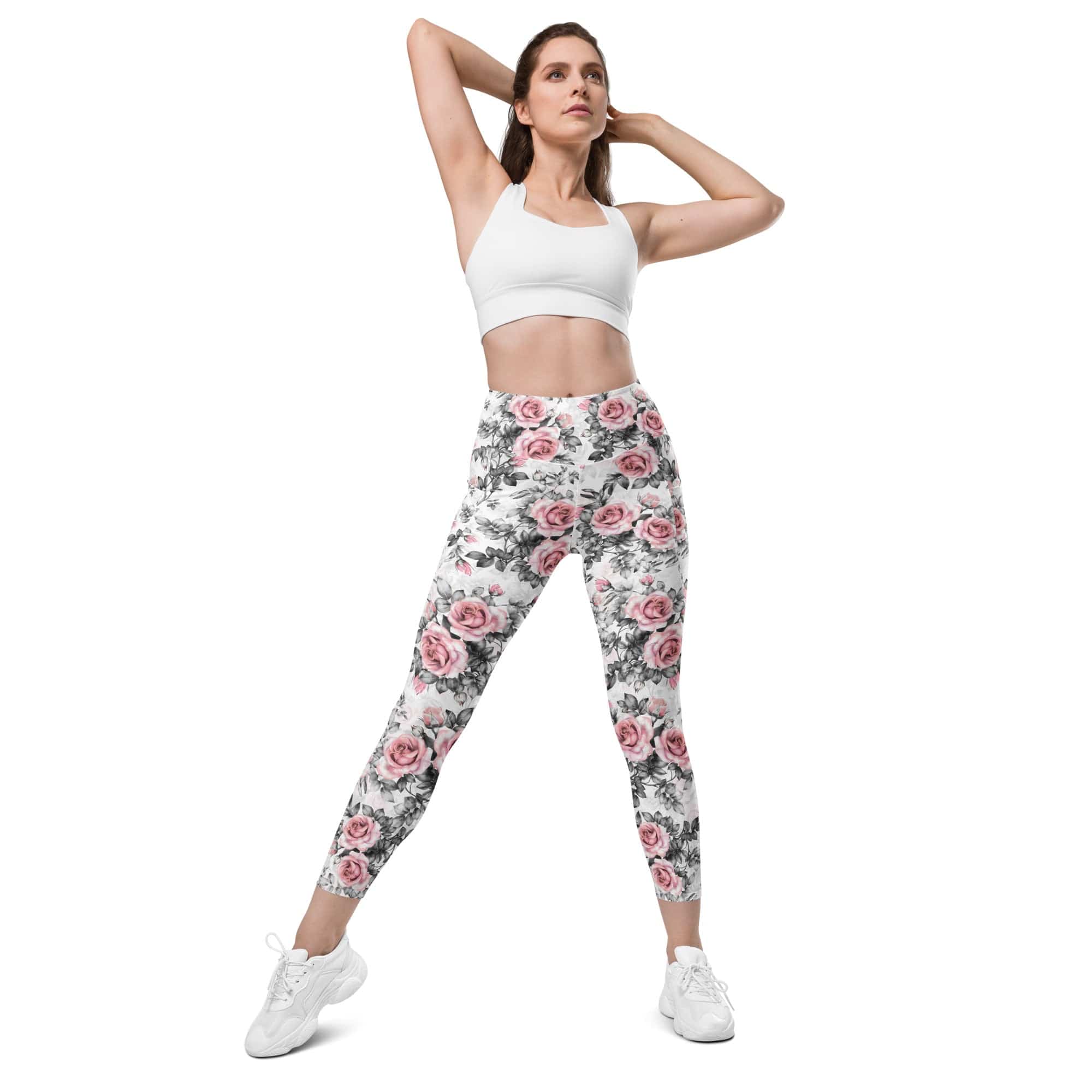 Blush Floral Leggings With Pockets