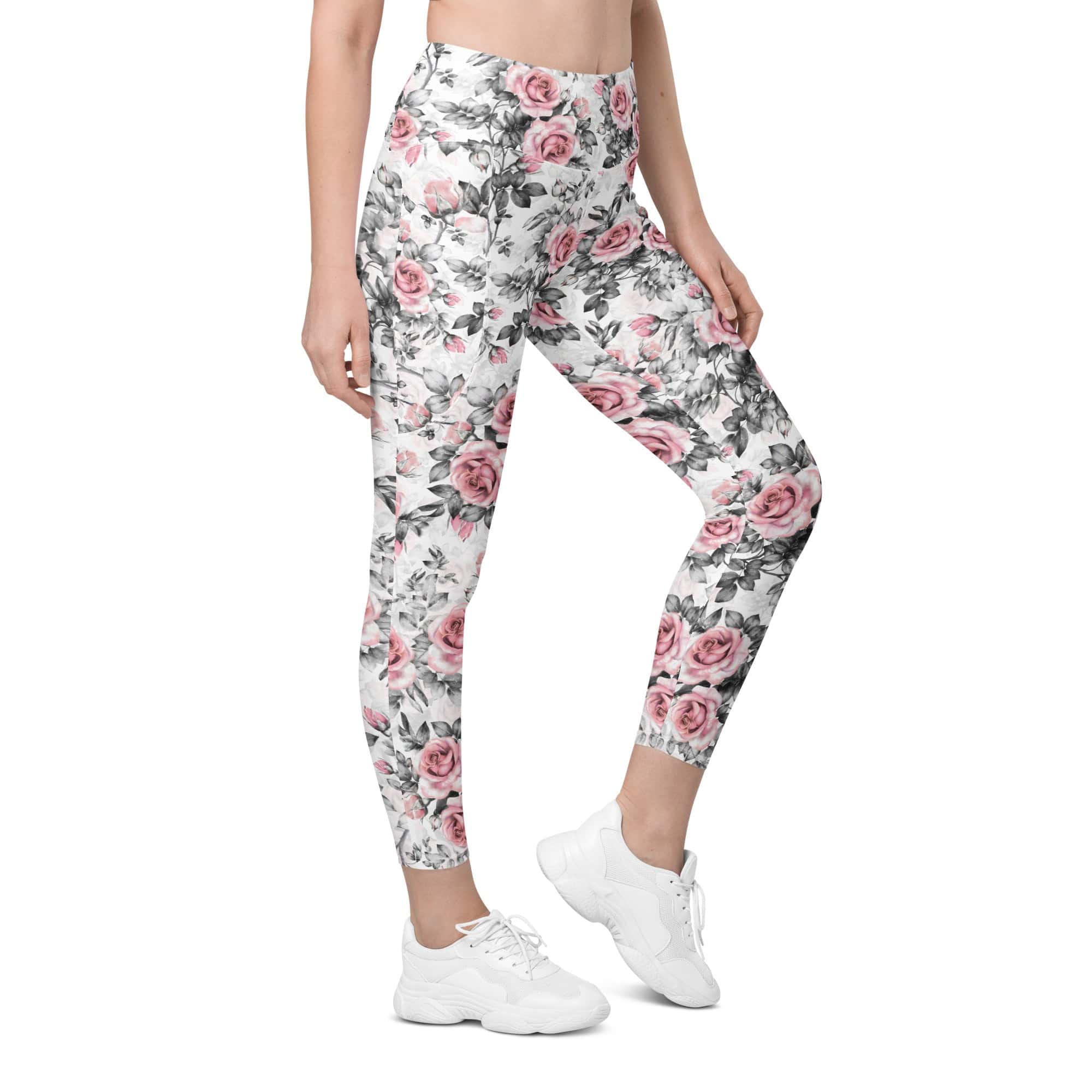 Blush Floral Leggings With Pockets