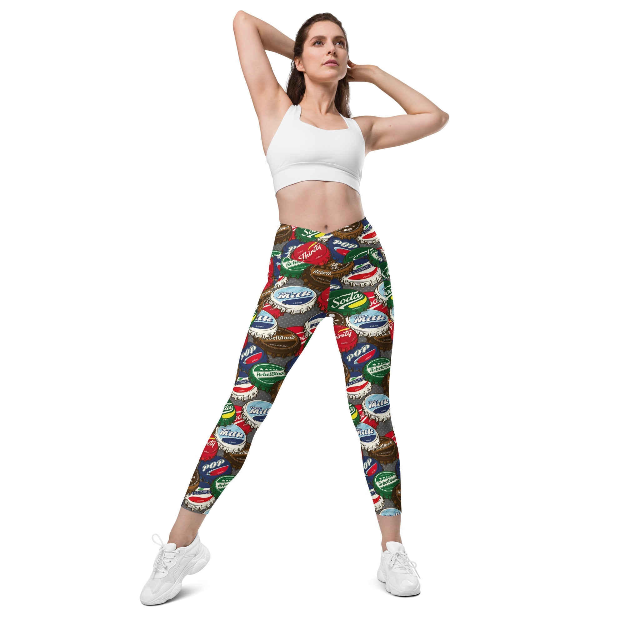 Bottle Caps Crossover Leggings With Pockets