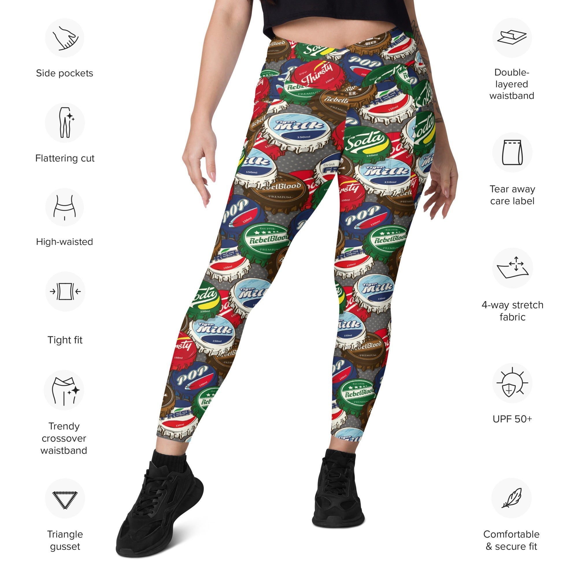 Bottle Caps Crossover Leggings With Pockets