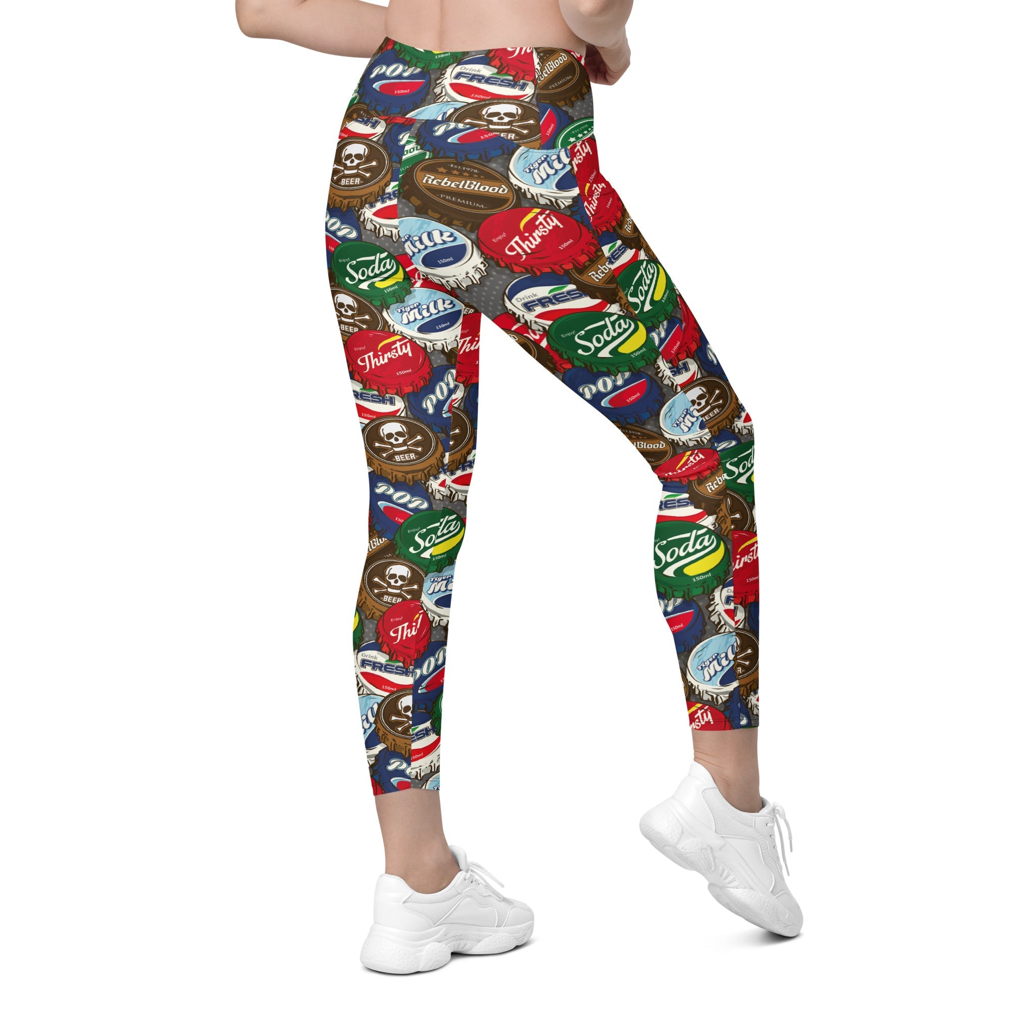 Bottle Caps Crossover Leggings With Pockets