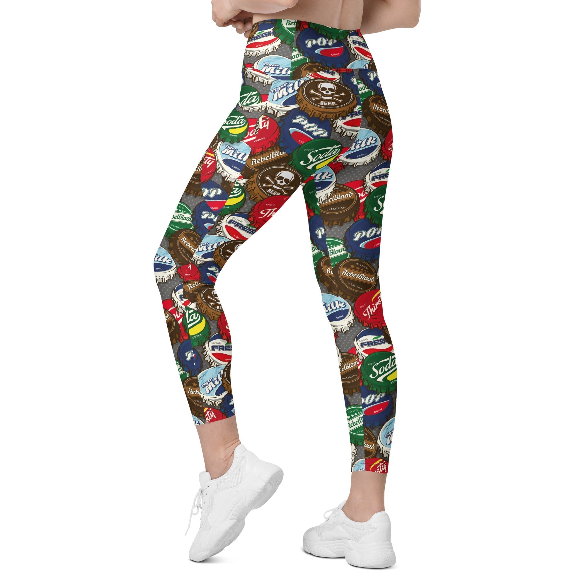 Bottle Caps Crossover Leggings With Pockets