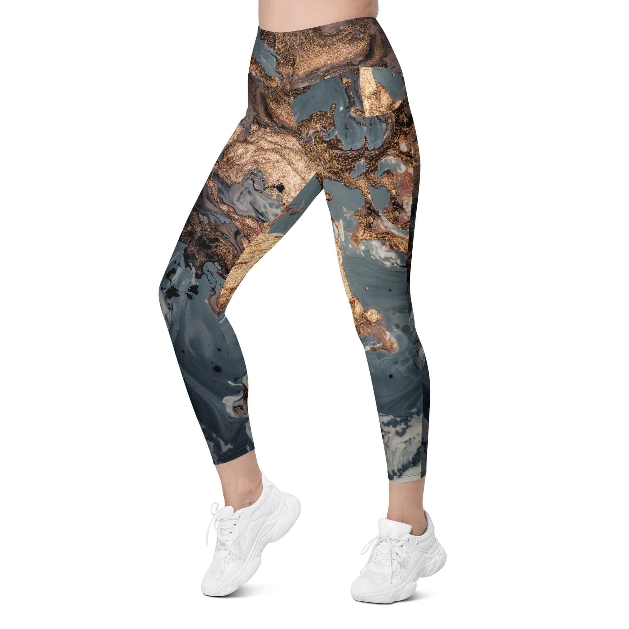 Bronze Marble Print Leggings With Pockets