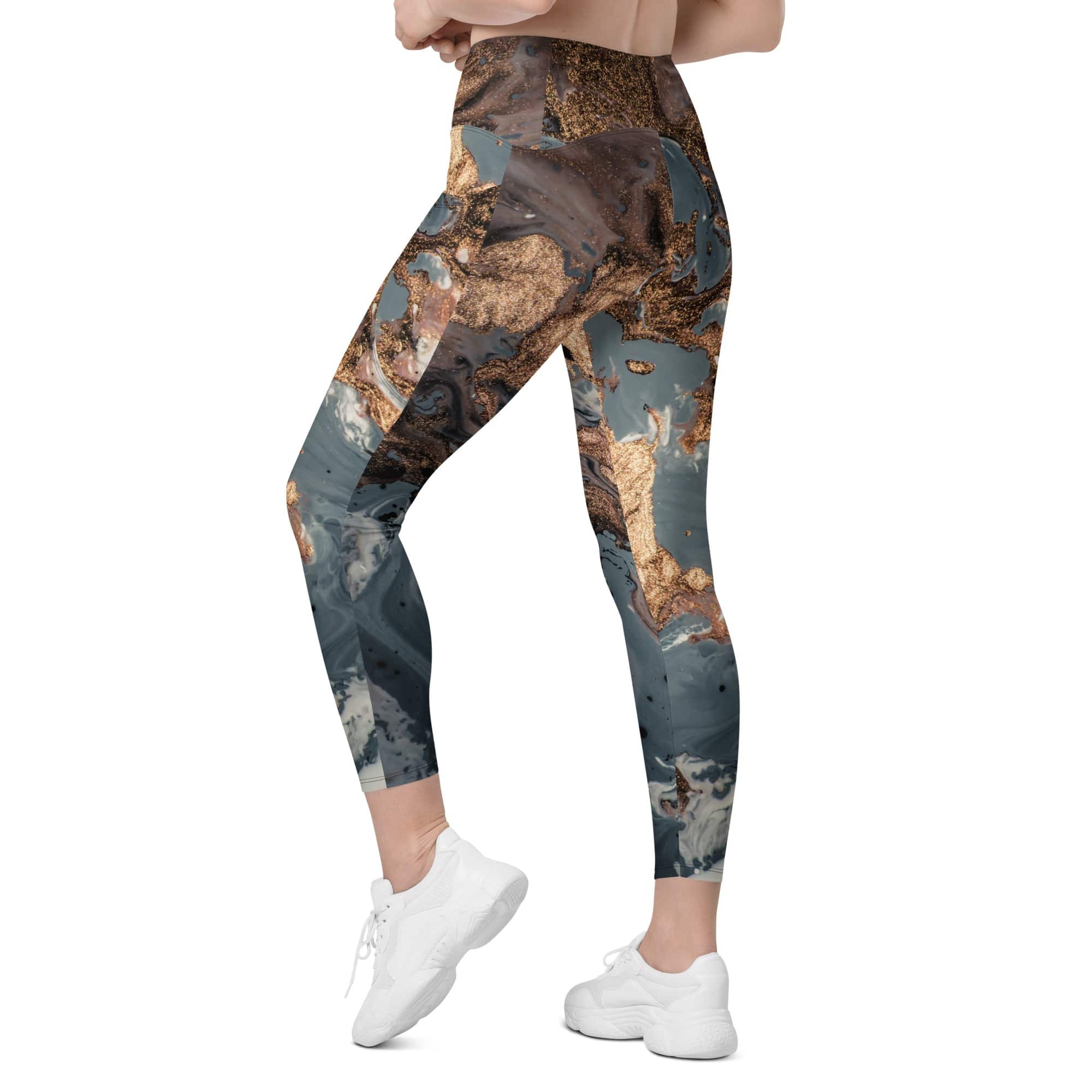 Bronze Marble Print Leggings With Pockets
