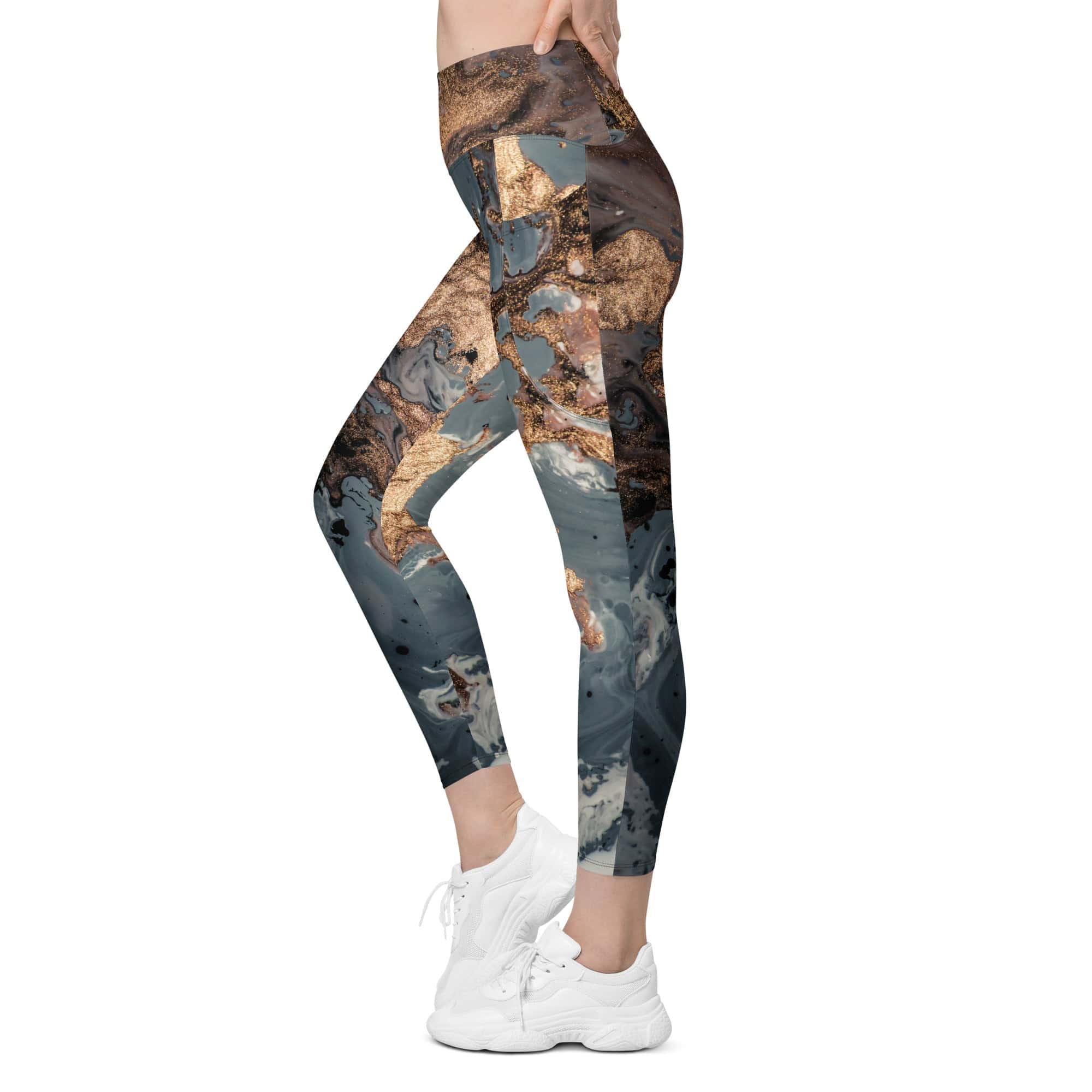 Bronze Marble Print Leggings With Pockets