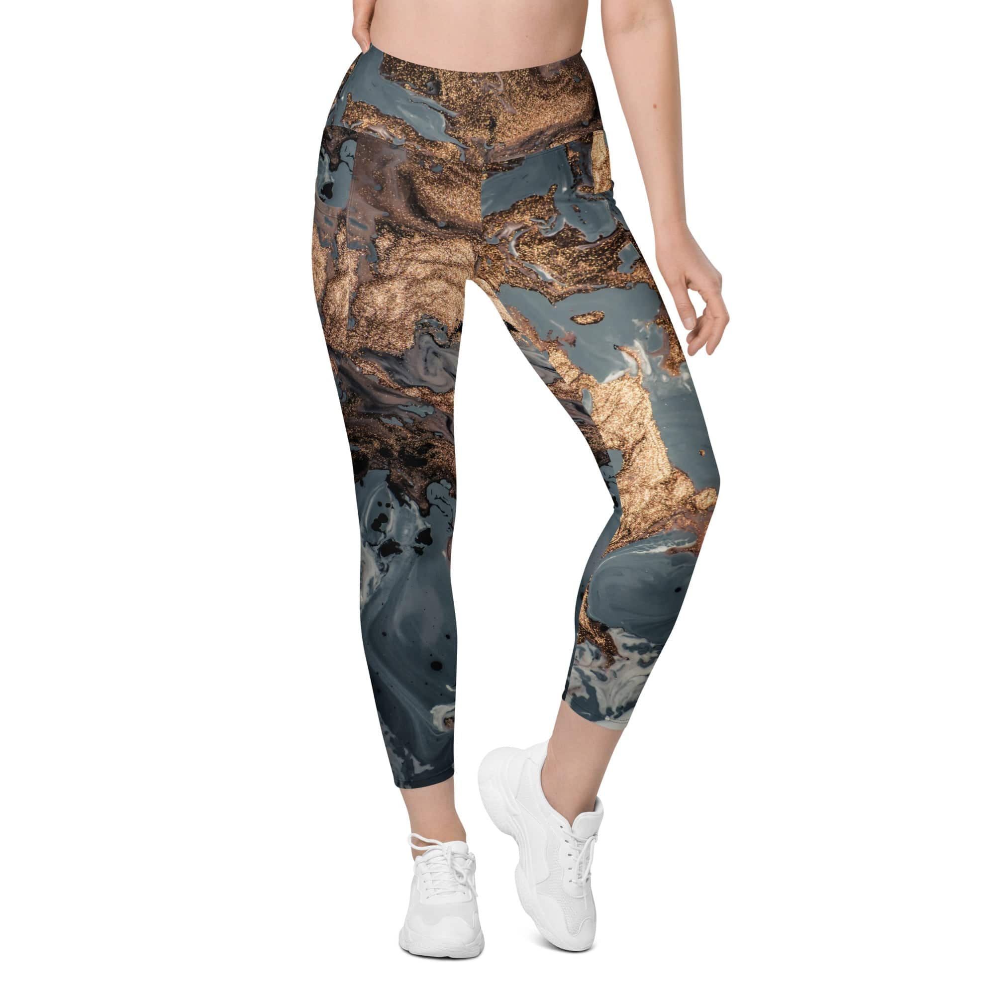 Bronze Marble Print Leggings With Pockets