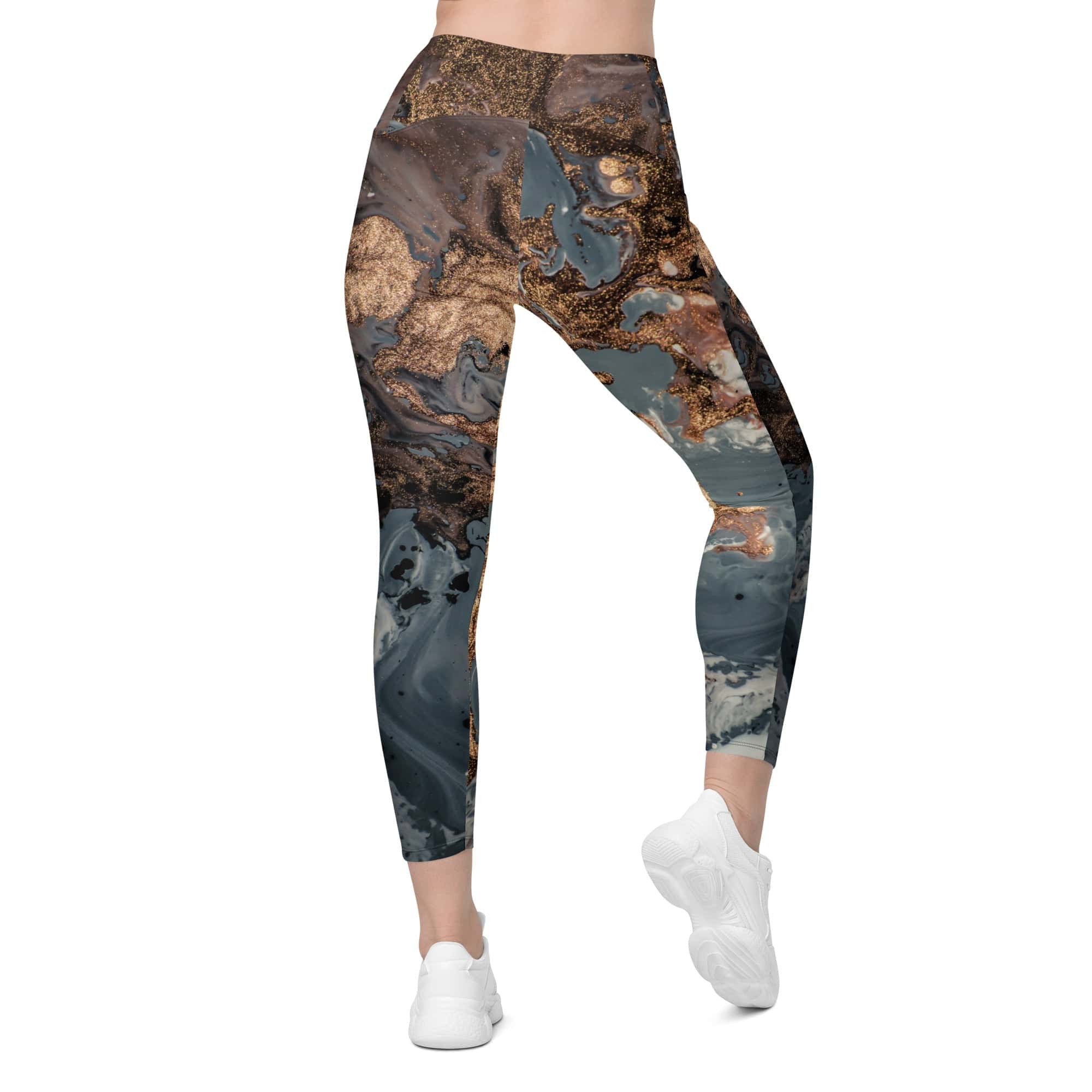 Bronze Marble Print Leggings With Pockets