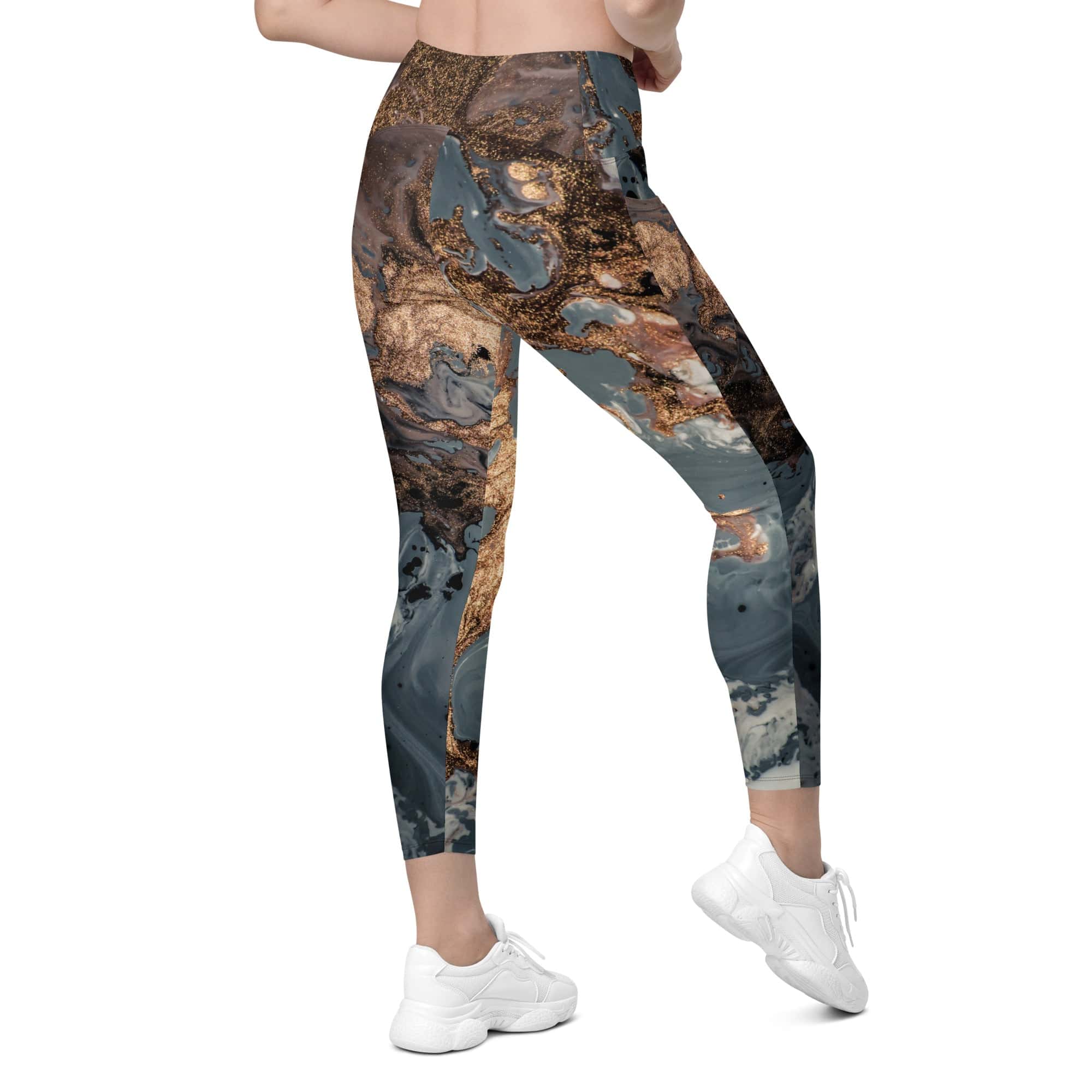 Bronze Marble Print Leggings With Pockets