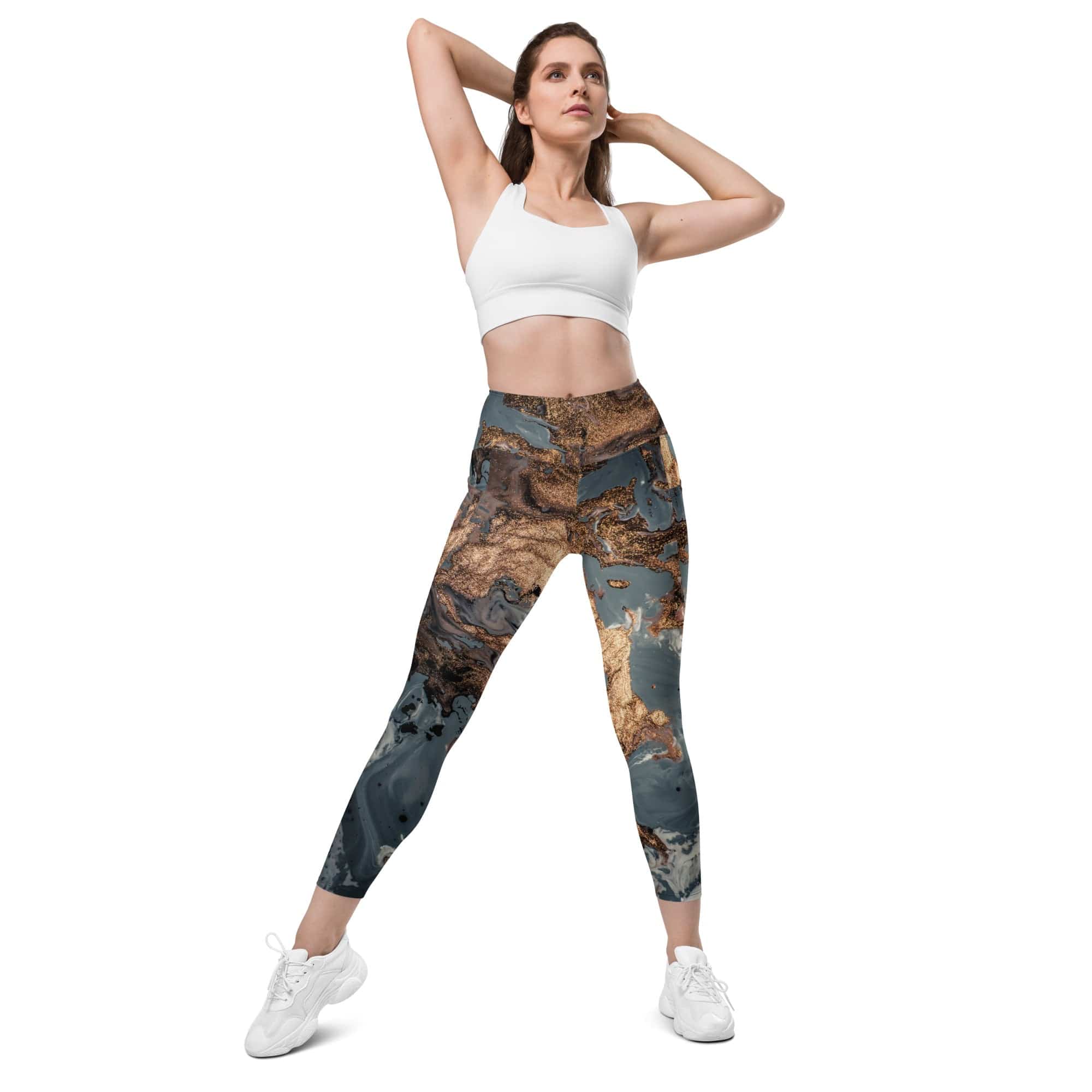Bronze Marble Print Leggings With Pockets