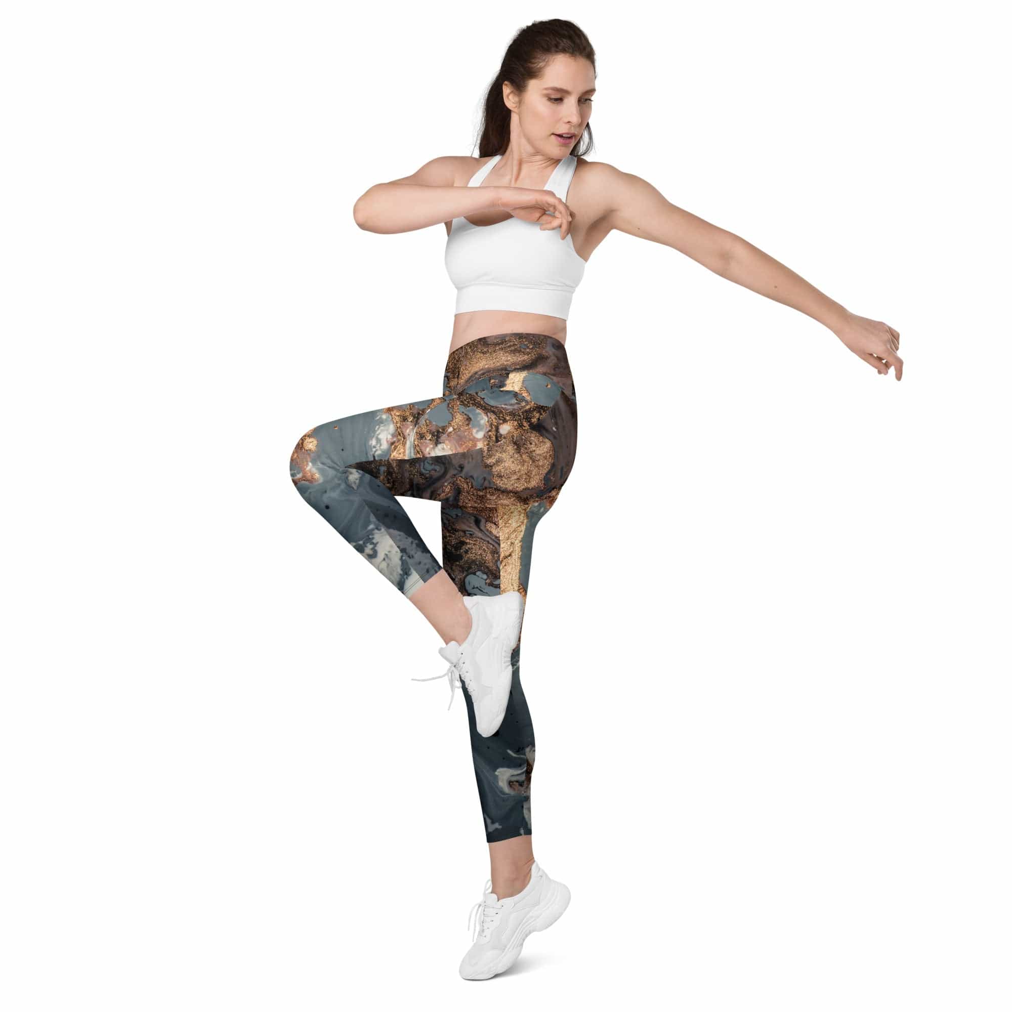 Bronze Marble Print Leggings With Pockets