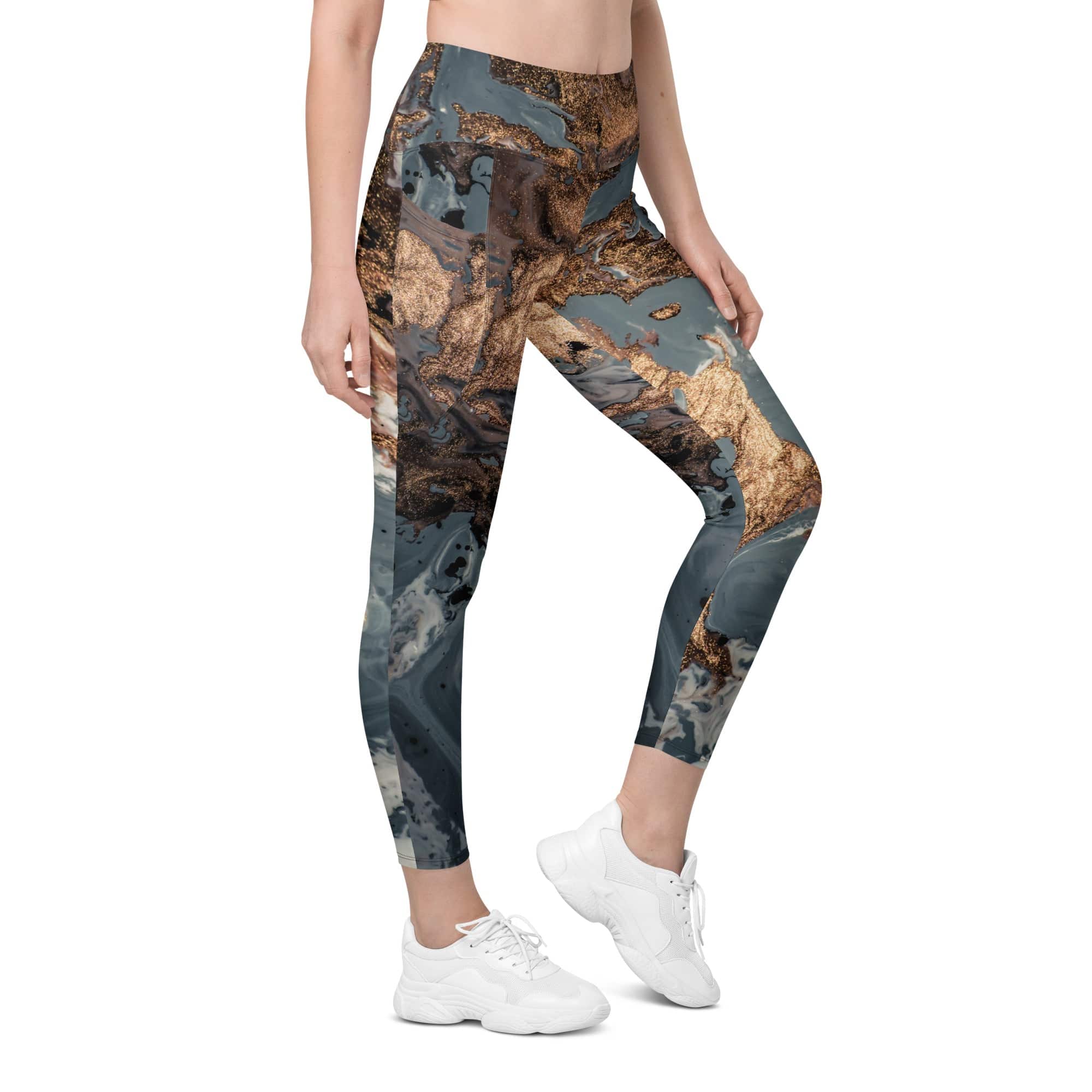 Bronze Marble Print Leggings With Pockets
