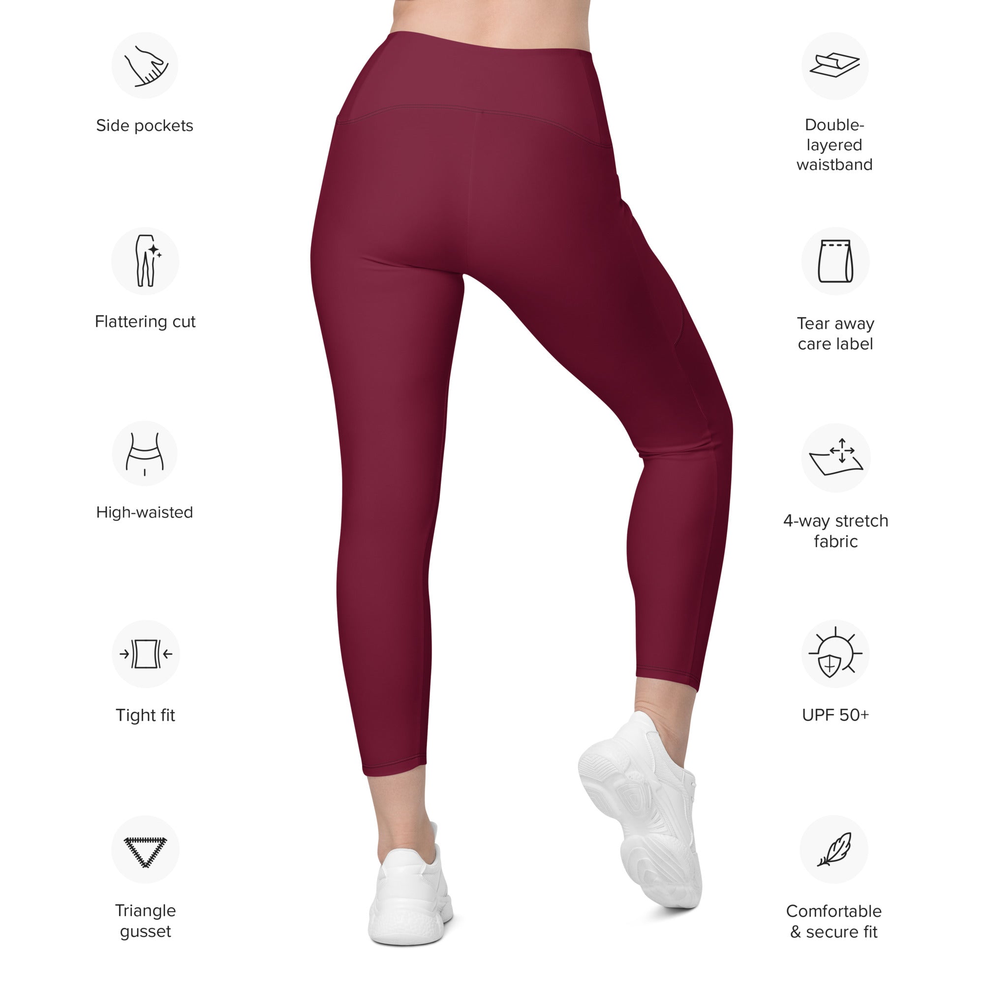 Burgundy Wine Leggings With Pockets