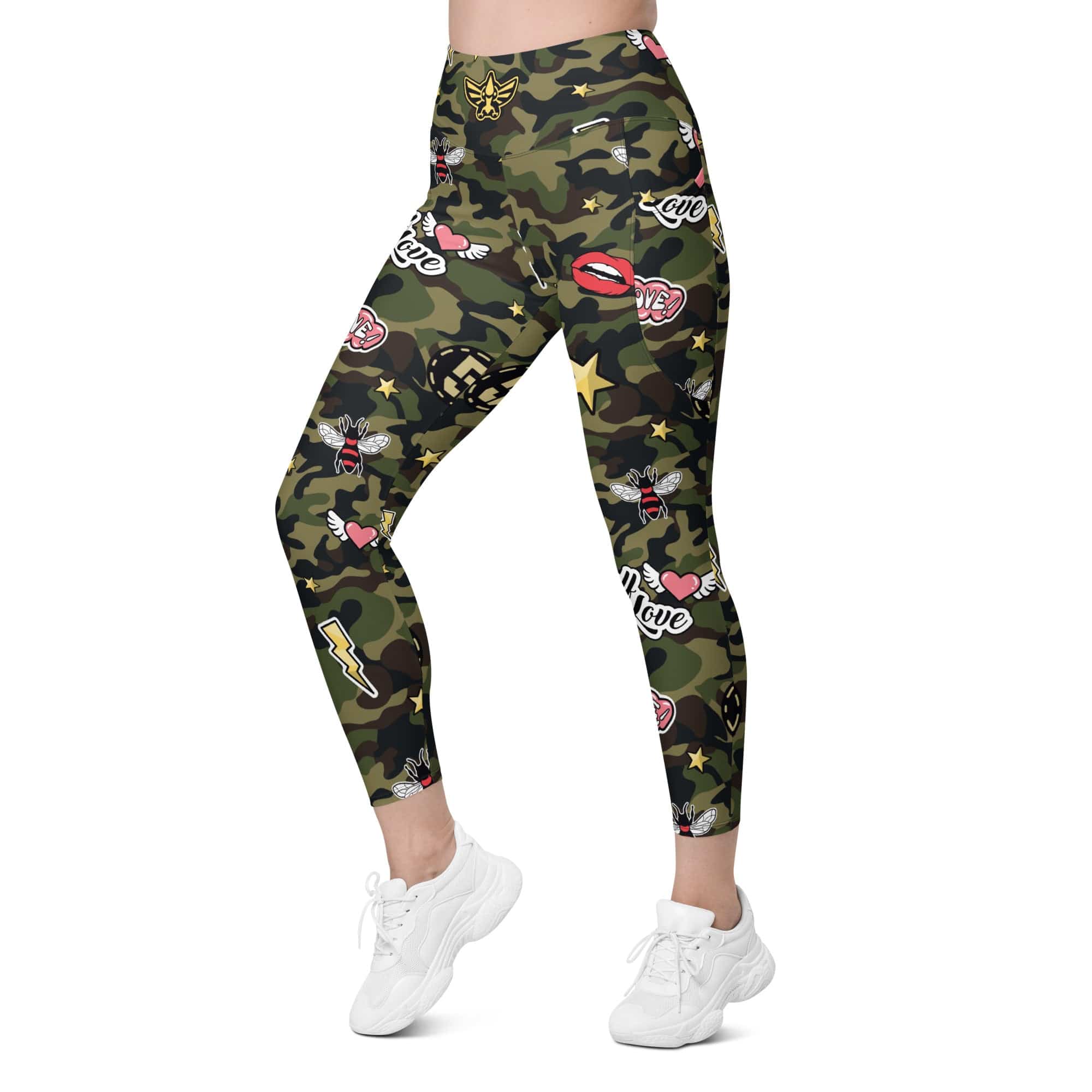 Camo Patch Leggings With Pockets