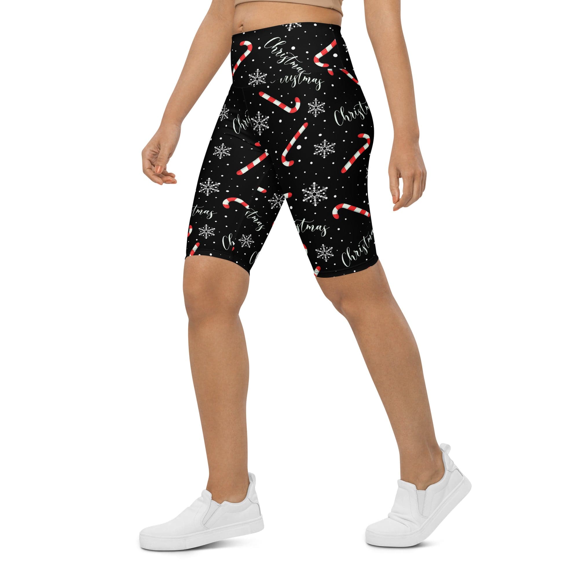 Candy Cane & Snowflake Biker Shorts