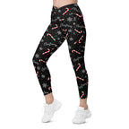 Candy Cane & Snowflake Crossover Leggings With Pockets