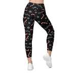 Candy Cane & Snowflake Crossover Leggings With Pockets