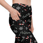 Candy Cane & Snowflake Crossover Leggings With Pockets