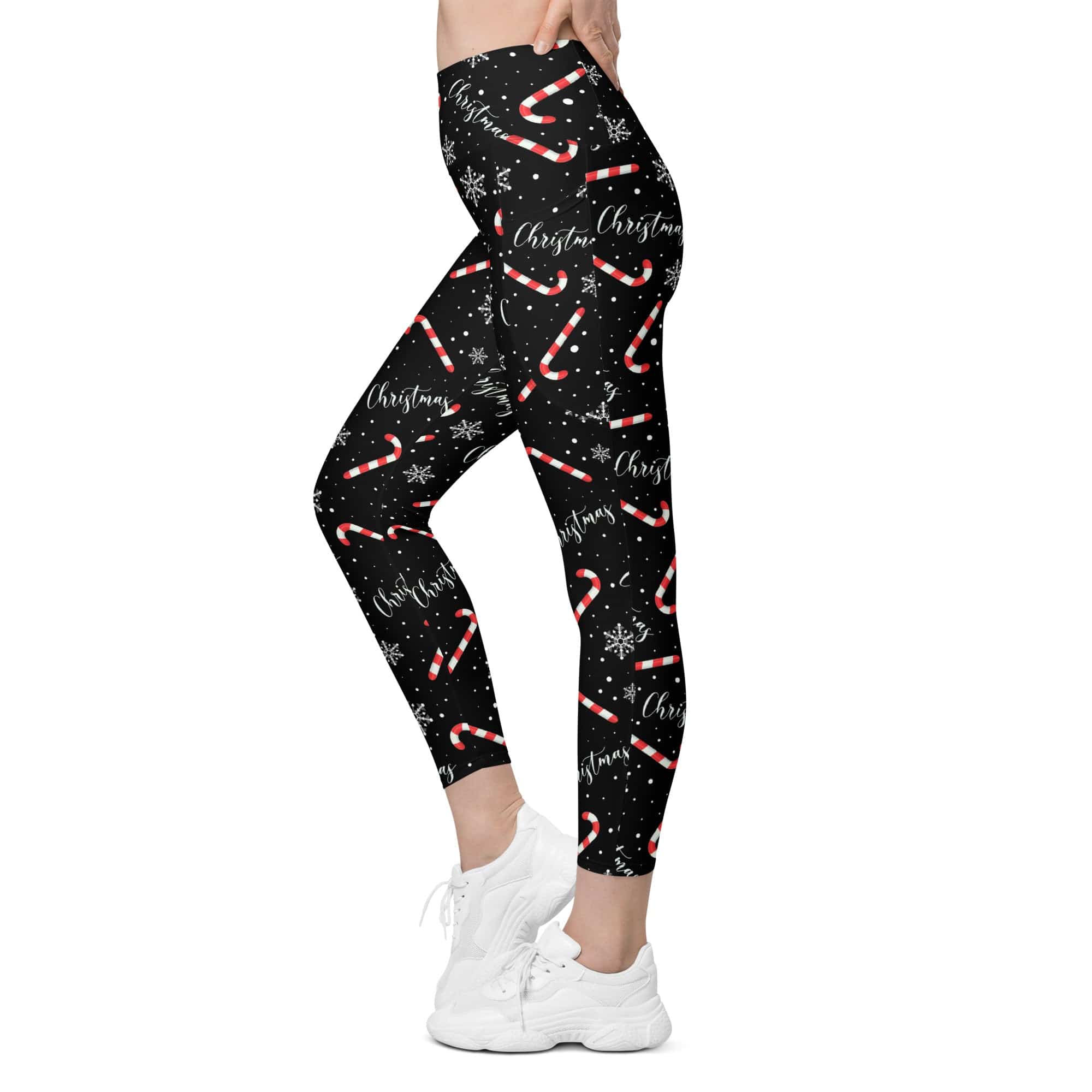 Candy Cane & Snowflake Leggings With Pockets