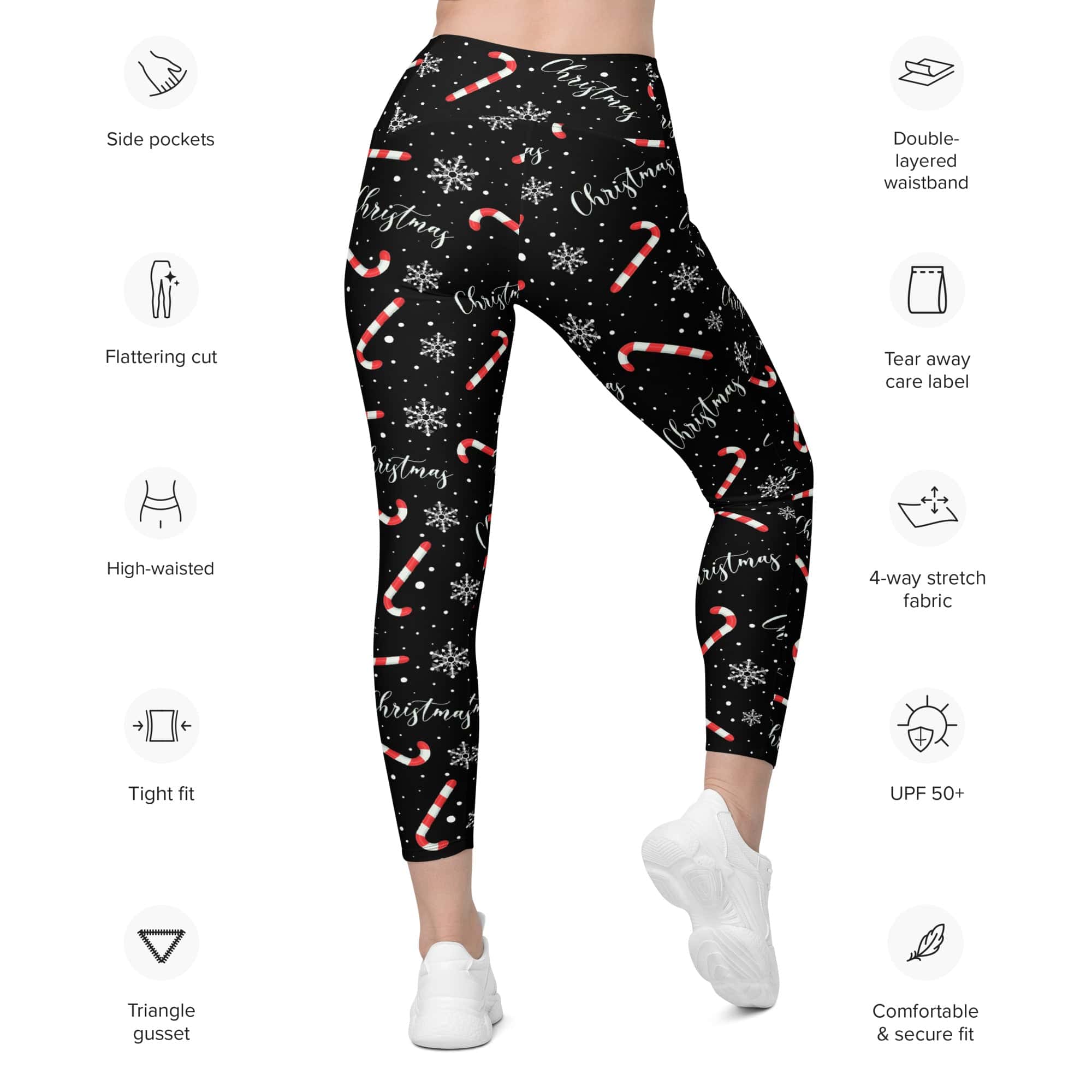 Candy Cane & Snowflake Leggings With Pockets