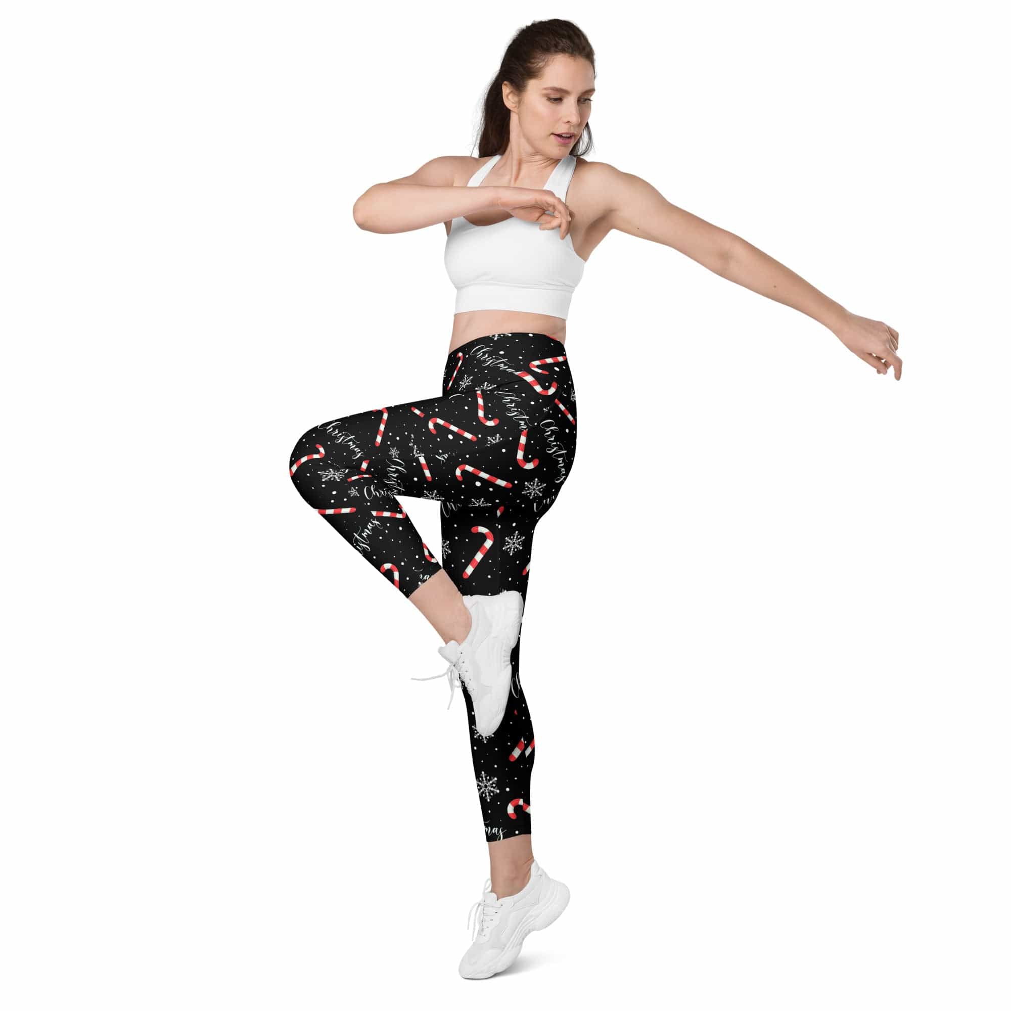 Candy Cane & Snowflake Leggings With Pockets