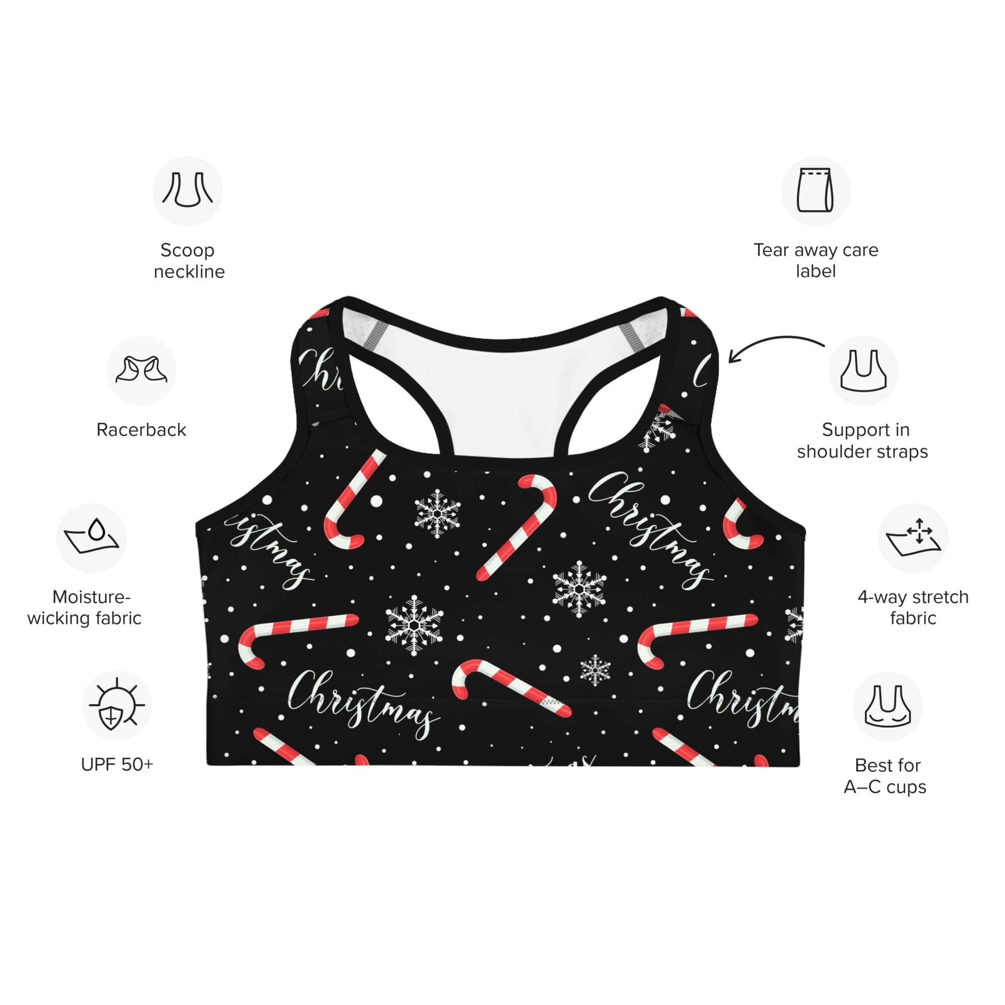 Candy Cane & Snowflake Sports Bra