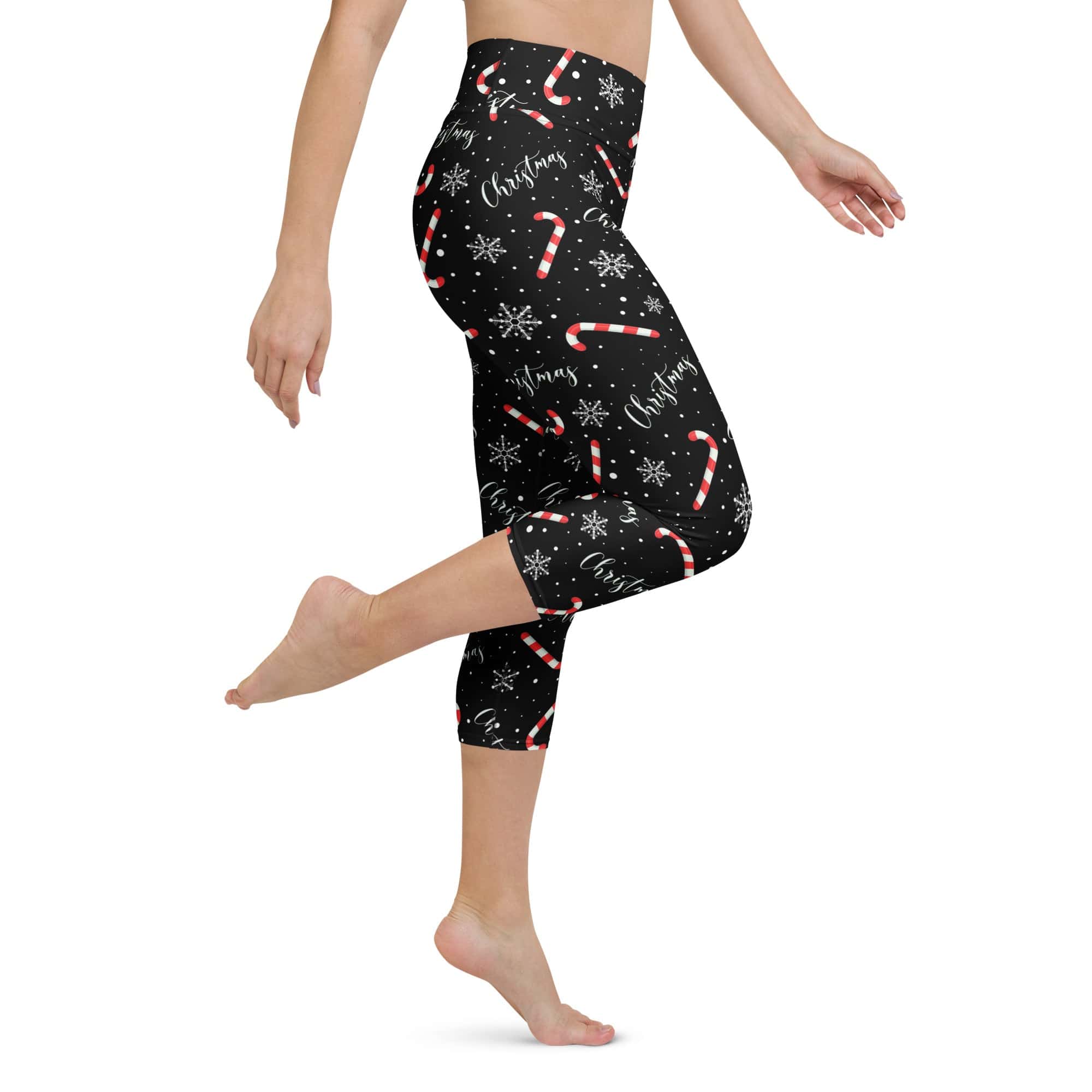 Candy Cane & Snowflake Yoga Capris