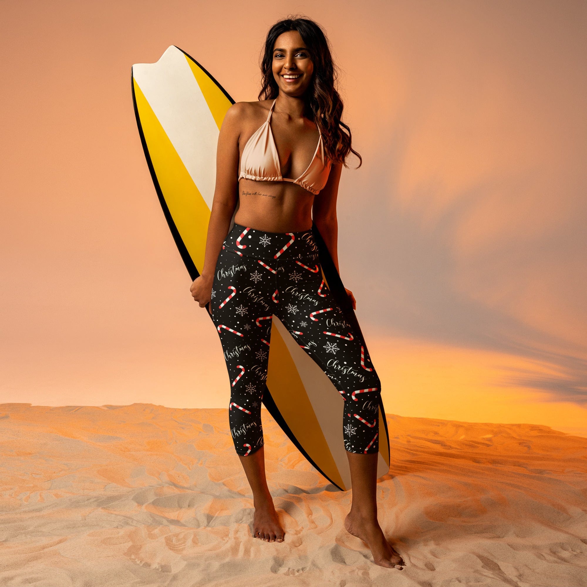 Candy Cane & Snowflake Yoga Capris