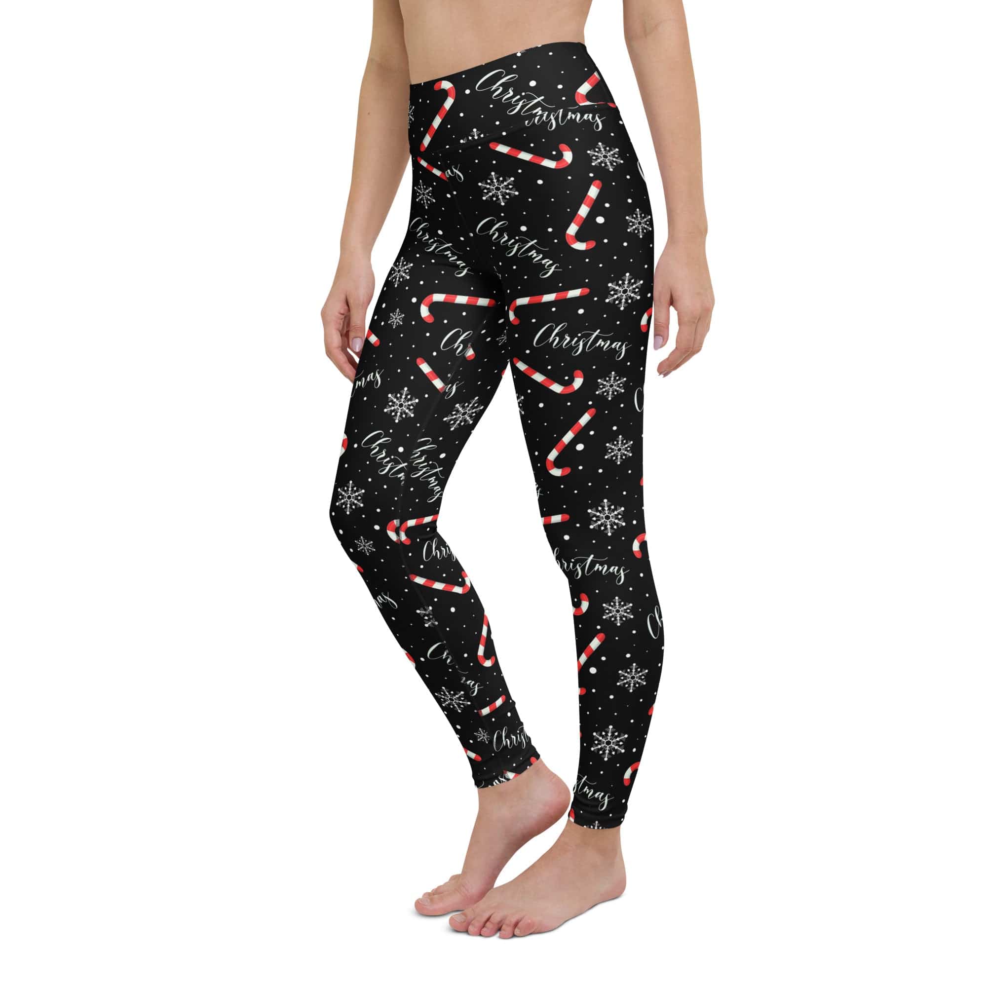 Candy Cane & Snowflake Yoga Leggings